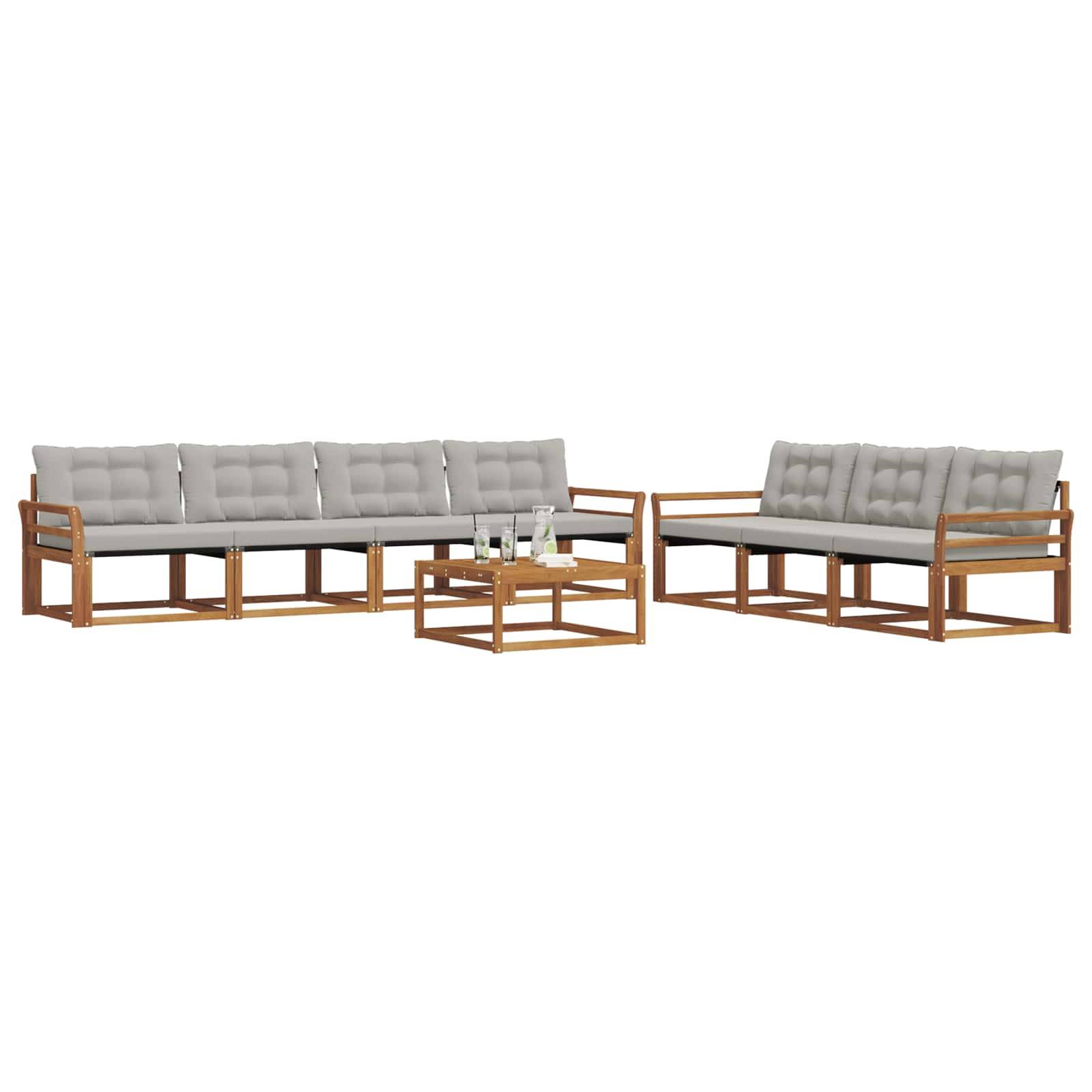 vidaXL Outdoor-Sofagarnitur mit Kissen 8 pcs Natürlich und Hellgrau