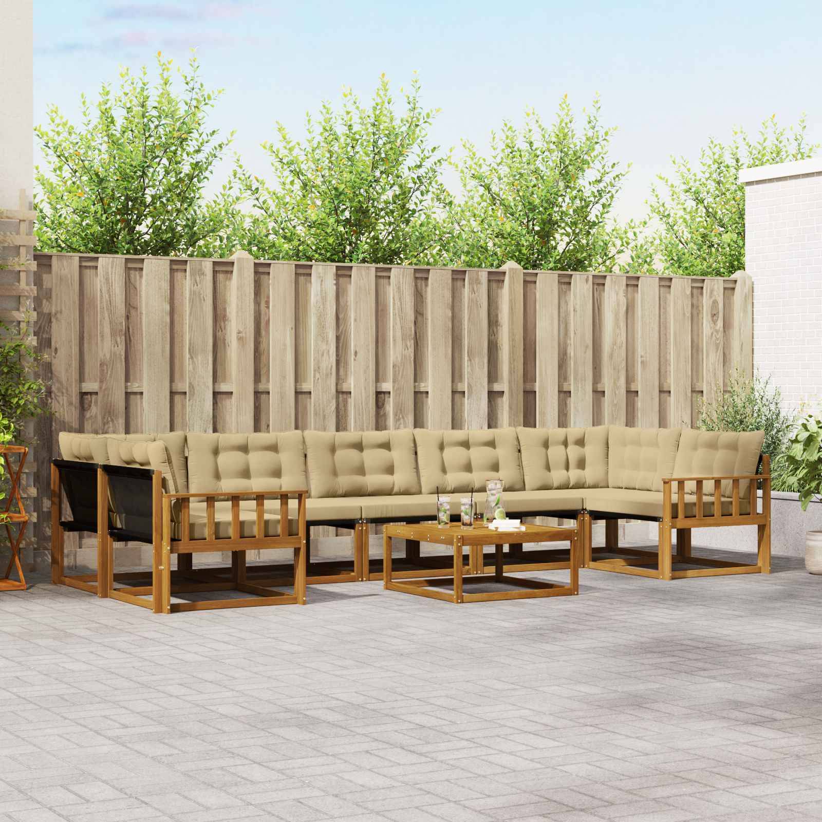 vidaXL Outdoor-Sofagarnitur mit Kissen 8 pcs Natur und Beige