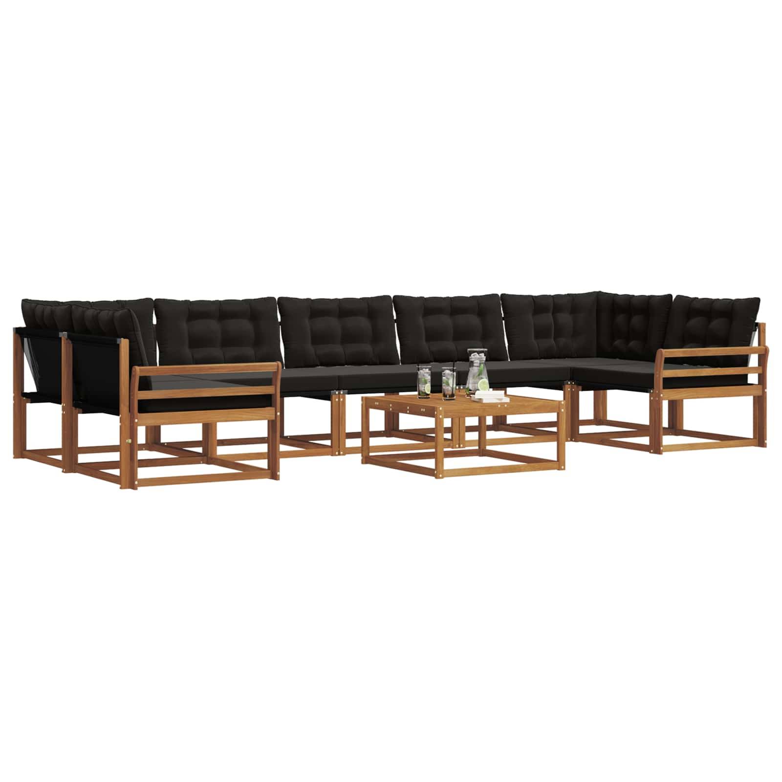 vidaXL Outdoor-Sofagarnitur mit Kissen 8 pcs Natürlich und Schwarz