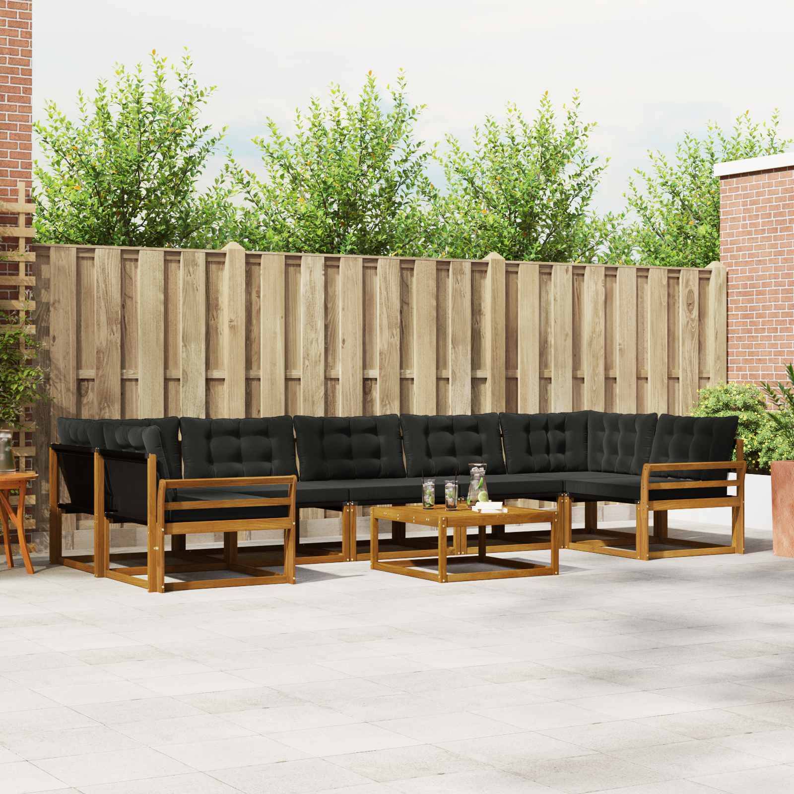 vidaXL Outdoor-Sofagarnitur mit Kissen 8 pcs Natürlich und Schwarz