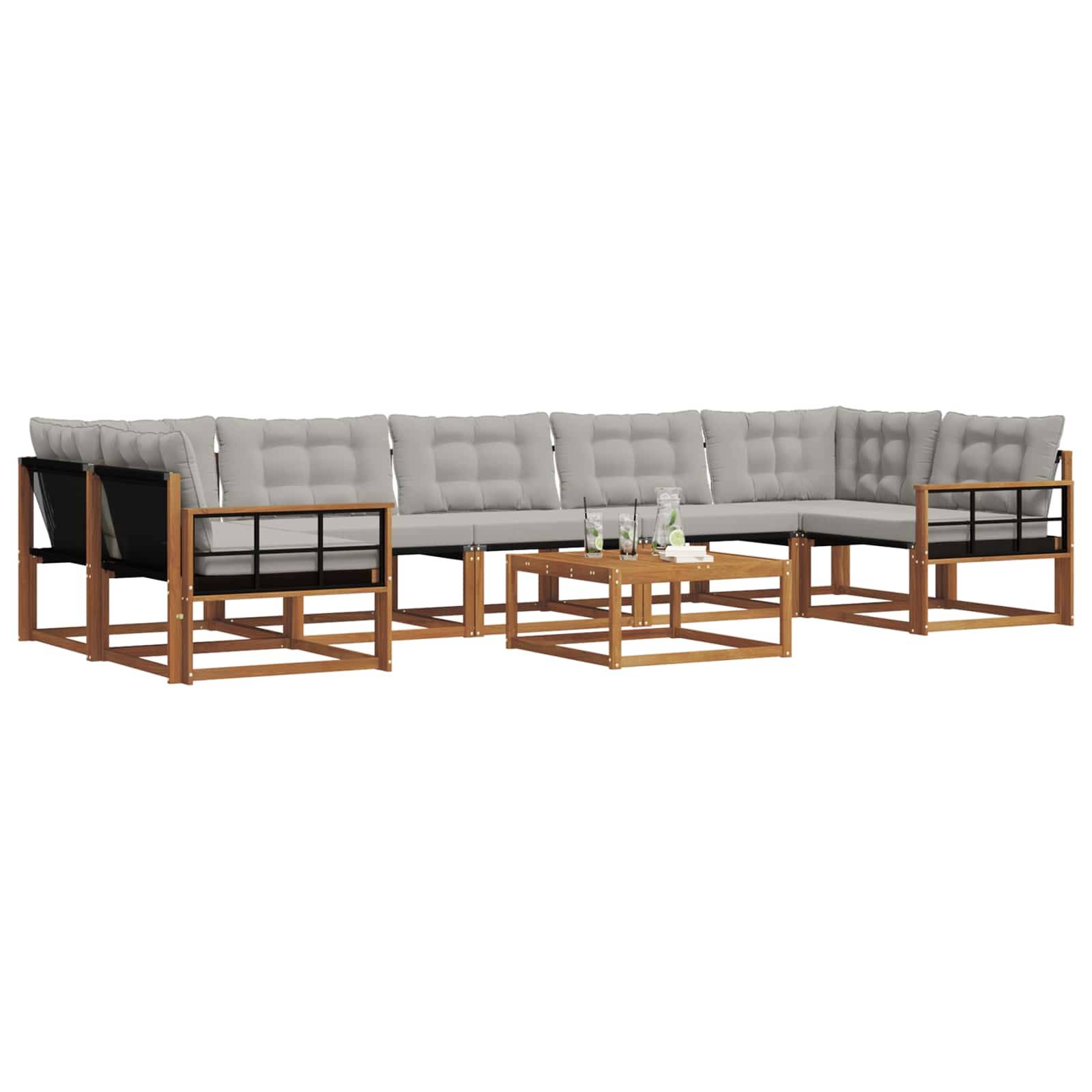 vidaXL Outdoor-Sofagarnitur mit Kissen 8 pcs Natürlich und Hellgrau