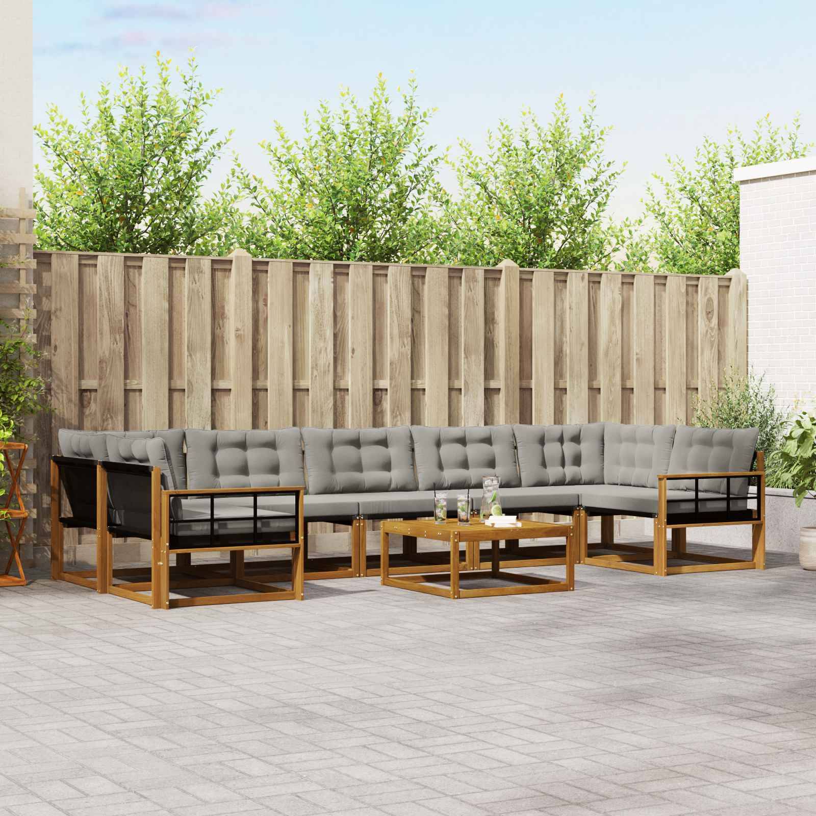 vidaXL Outdoor-Sofagarnitur mit Kissen 8 pcs Natürlich und Hellgrau