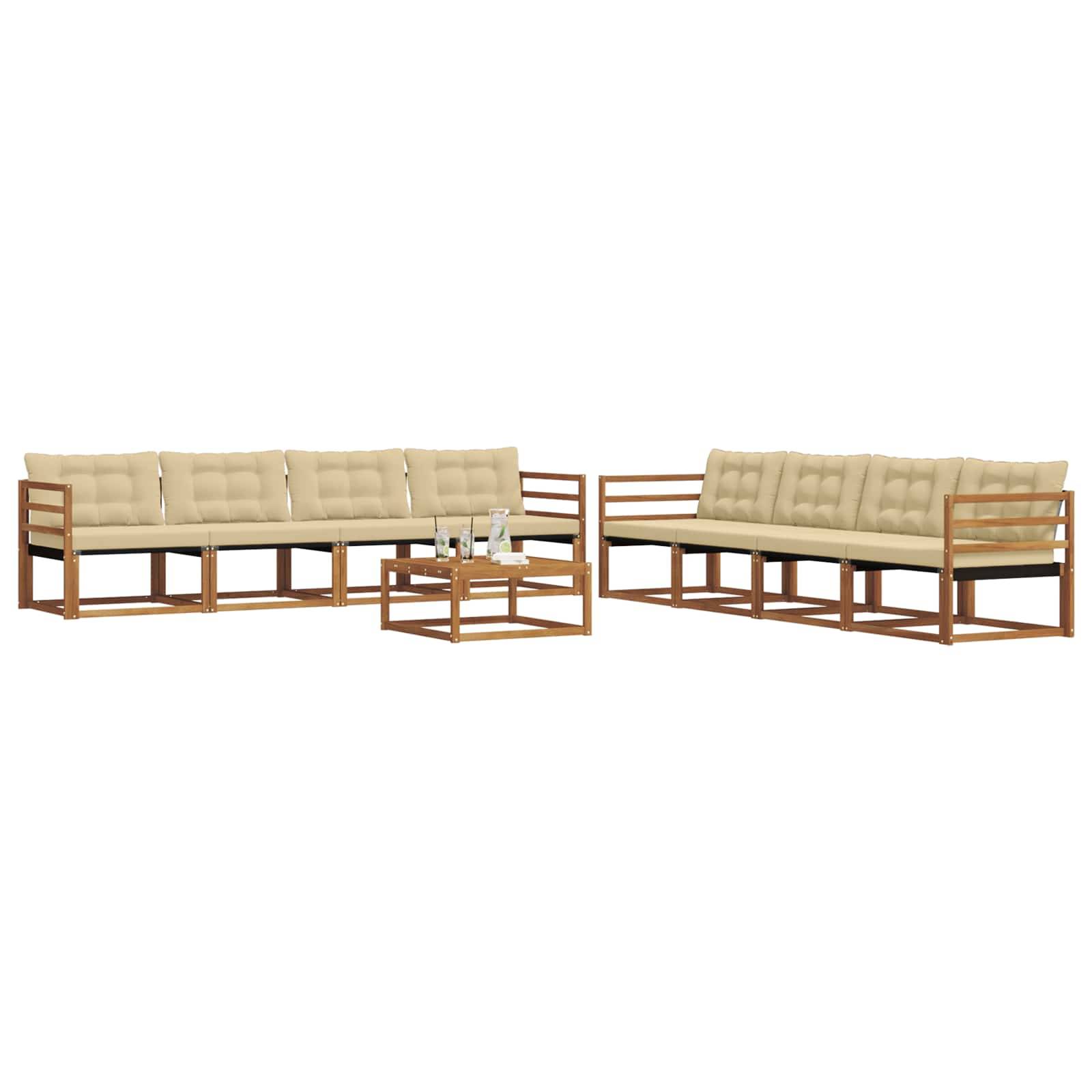 vidaXL Outdoor-Sofagarnitur mit Kissen 9 pcs Natur und Beige