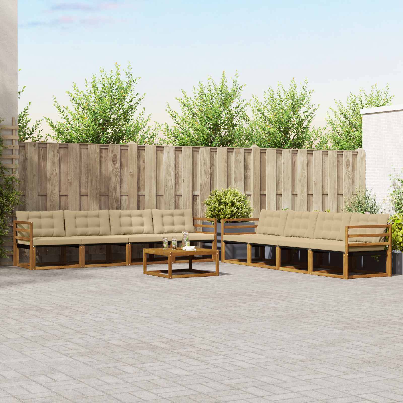 vidaXL Outdoor-Sofagarnitur mit Kissen 9 pcs Natur und Beige