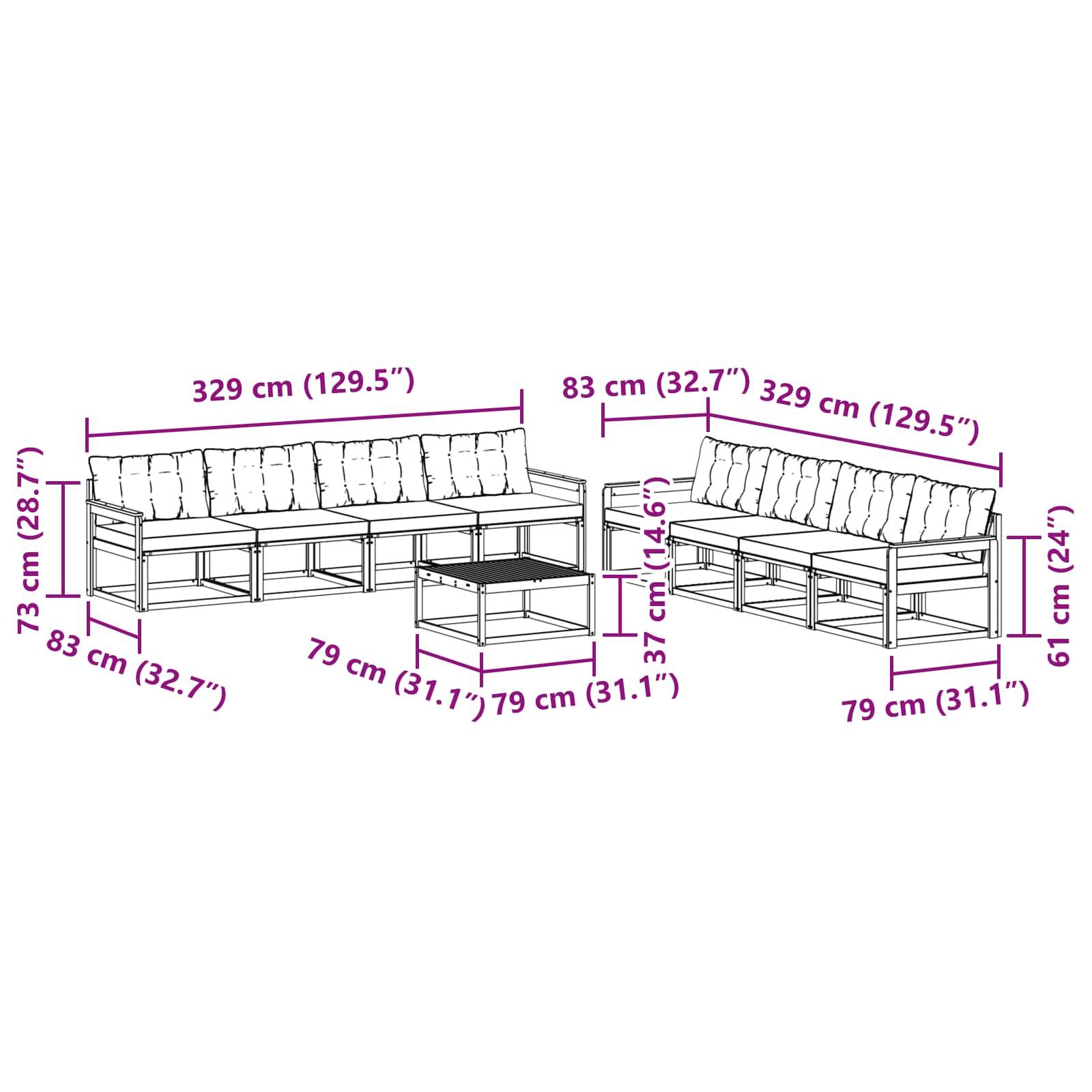 vidaXL Outdoor-Sofagarnitur 9 pcs Weiß und Creme 79 x 79 x 37 cm