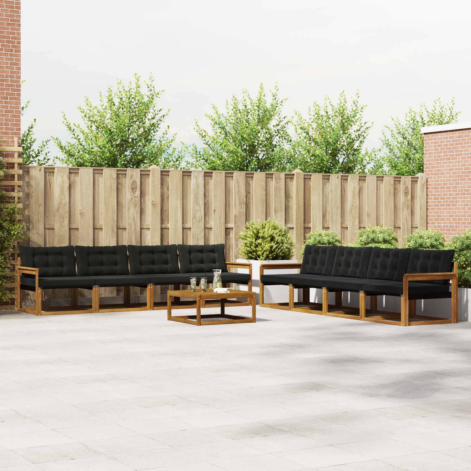 vidaXL Outdoor-Sofagarnitur mit Kissen 9 pcs Natürlich und Schwarz