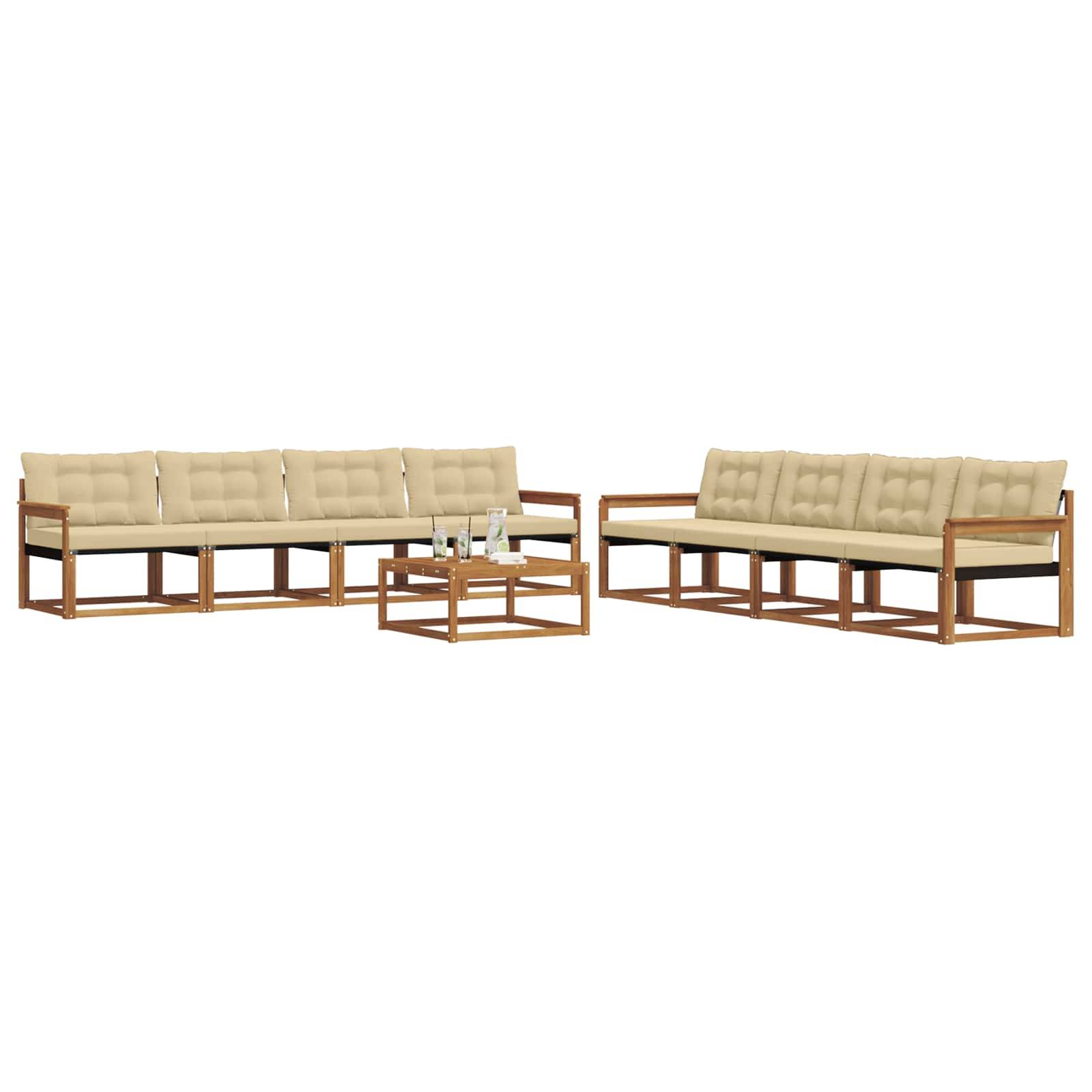 vidaXL Outdoor-Sofagarnitur mit Kissen 9 pcs Natur und Beige