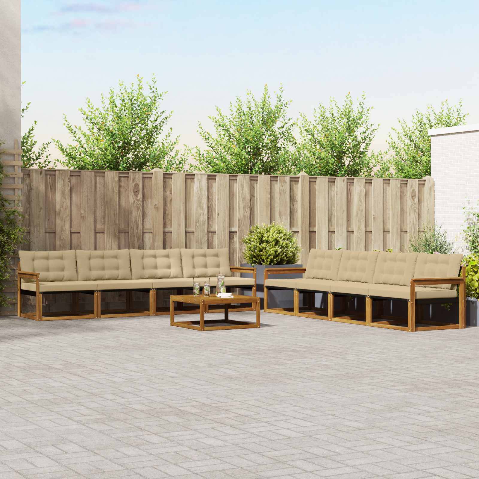 vidaXL Outdoor-Sofagarnitur mit Kissen 9 pcs Natur und Beige