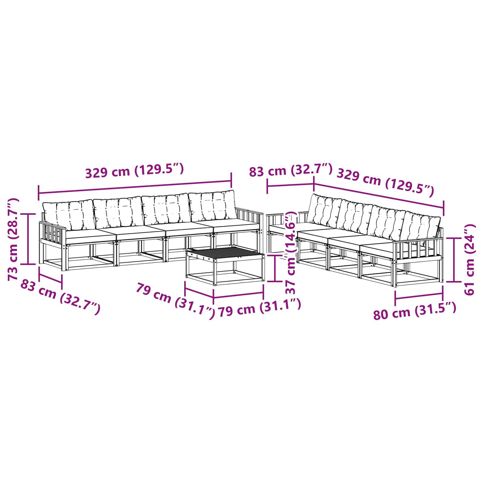 vidaXL Outdoor-Sofagarnitur 9 pcs Weiß und Schwarz 79 x 79 x 37 cm