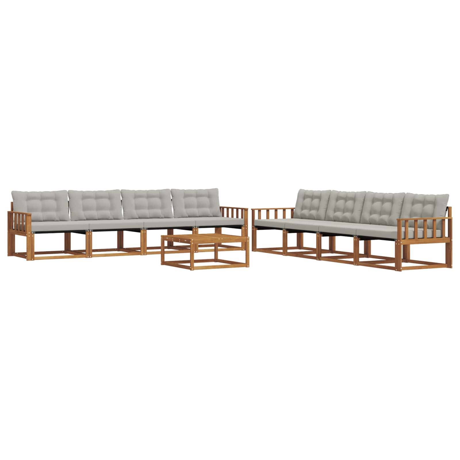 vidaXL Outdoor-Sofagarnitur mit Kissen 9 pcs Natürlich und Hellgrau