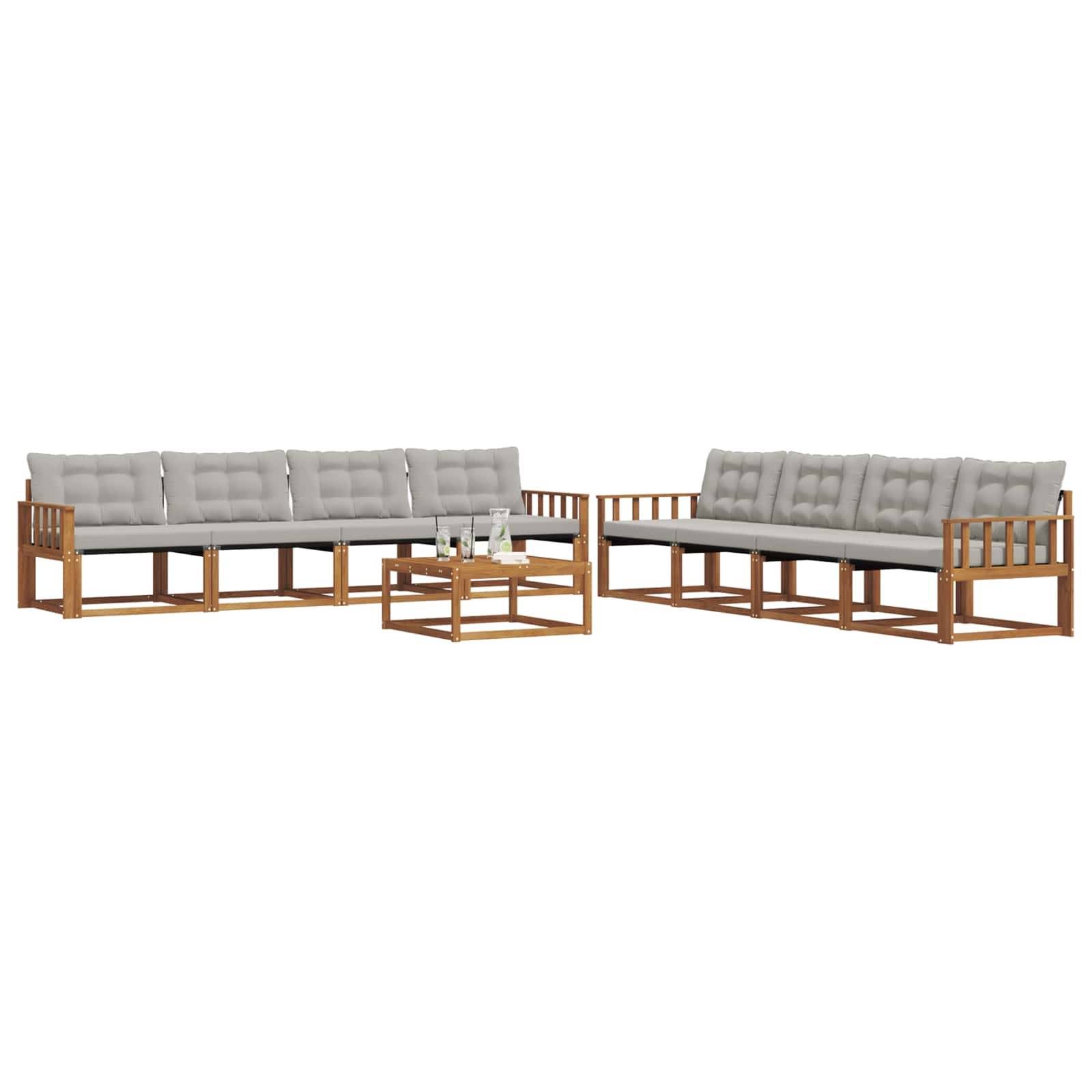 vidaXL Outdoor-Sofagarnitur mit Kissen 9 pcs Natürlich und Hellgrau