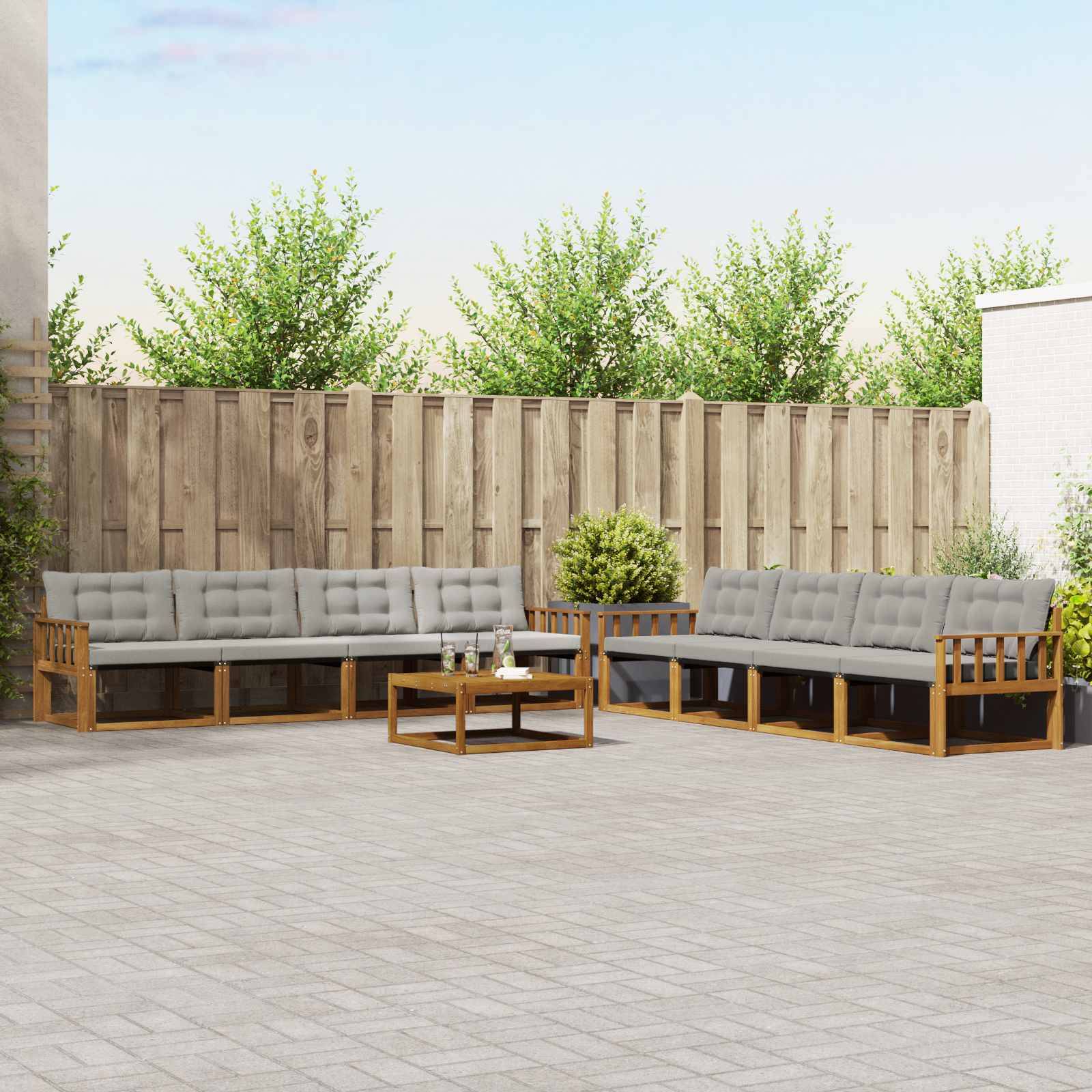 vidaXL Outdoor-Sofagarnitur mit Kissen 9 pcs Natürlich und Hellgrau