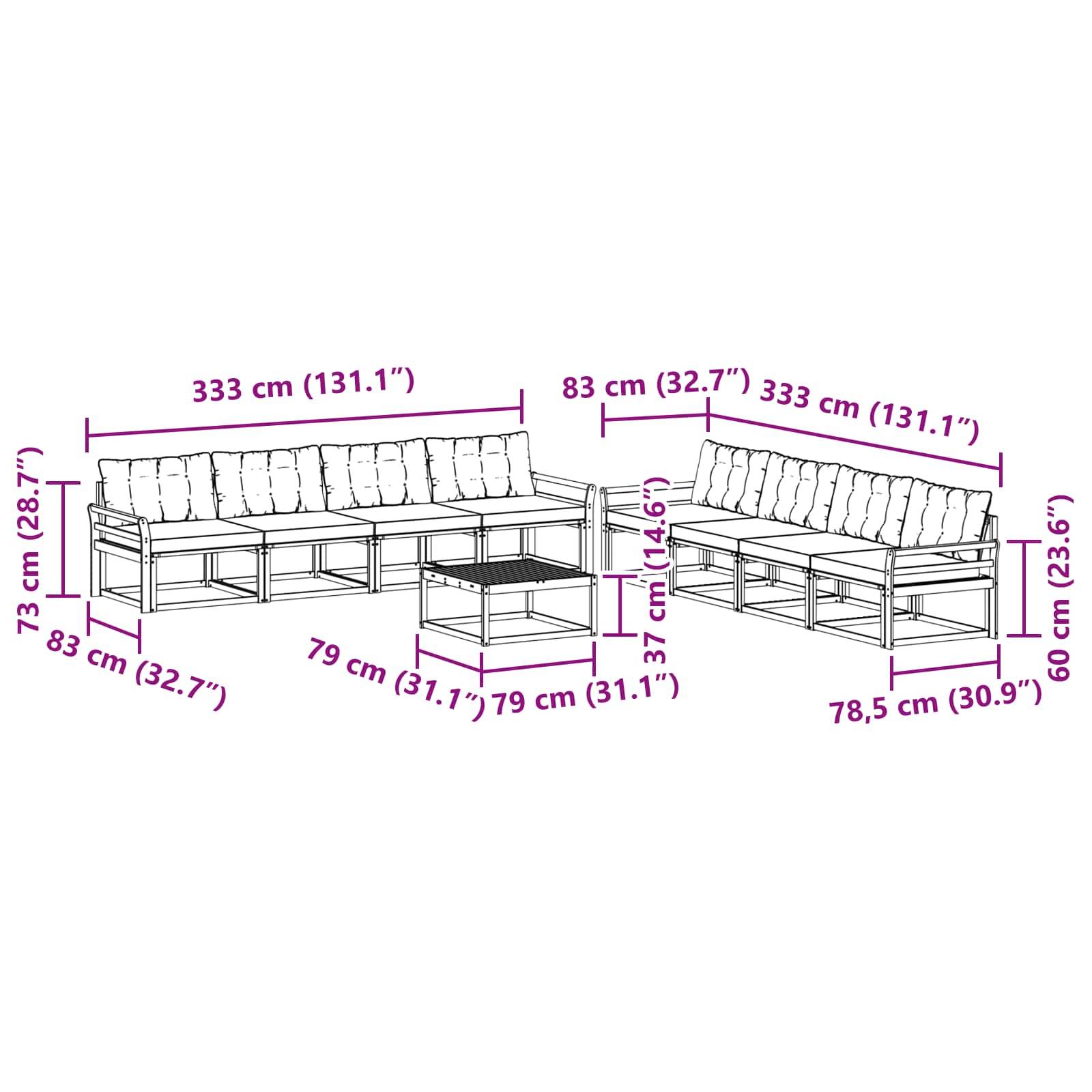 vidaXL Outdoor-Sofagarnitur 9 pcs Weiß und Hellgrau 79 x 79 x 37 cm