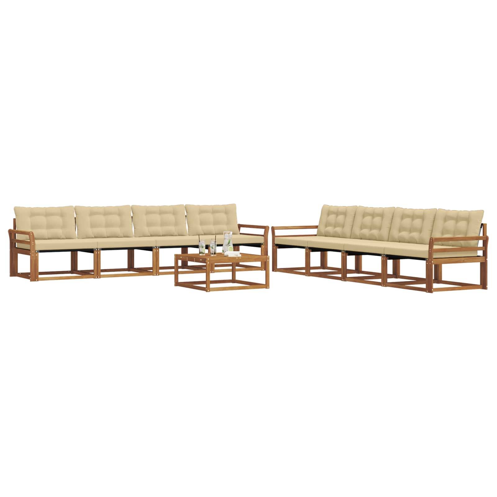 vidaXL Outdoor-Sofagarnitur mit Kissen 9 pcs Natur und Beige