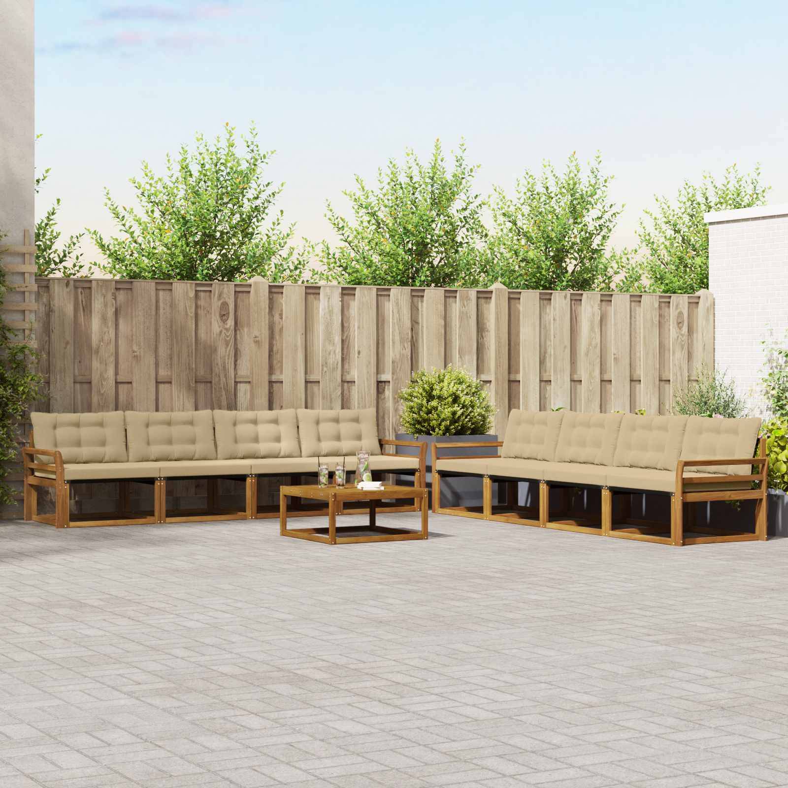 vidaXL Outdoor-Sofagarnitur mit Kissen 9 pcs Natur und Beige