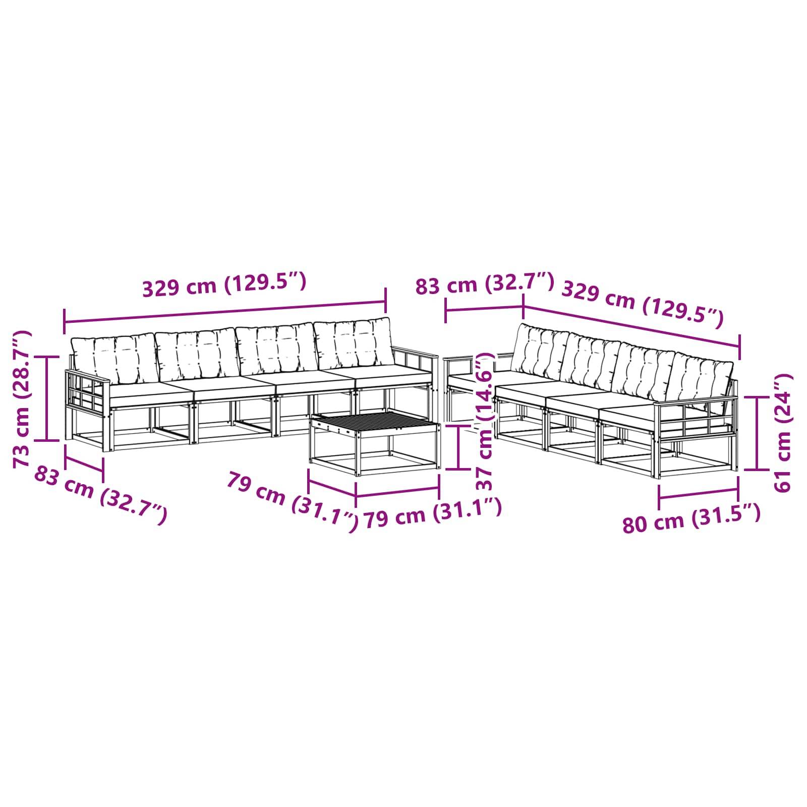 vidaXL Outdoor-Sofagarnitur 9 pcs Weiß und Hellgrau 79 x 79 x 37 cm