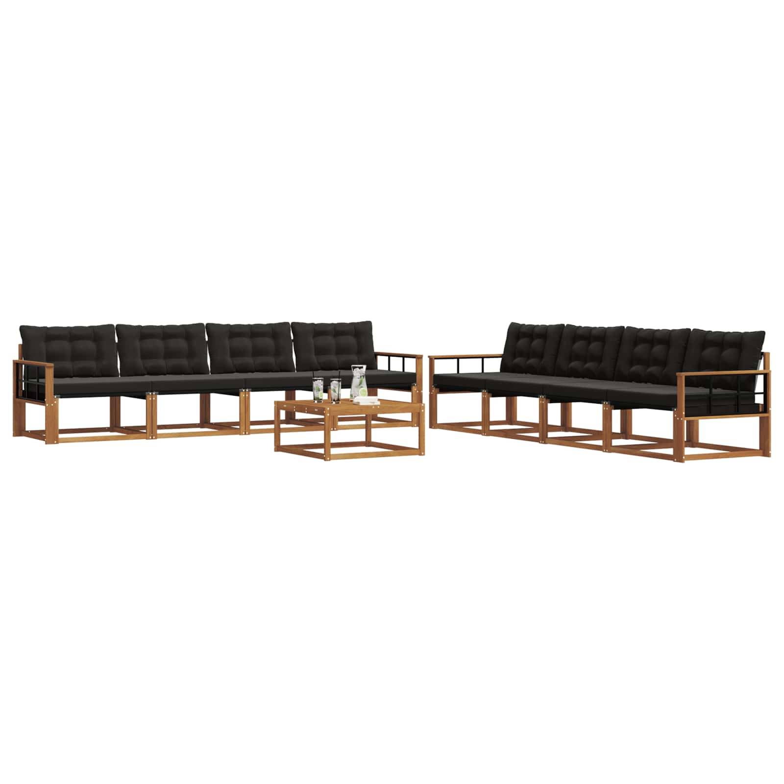 vidaXL Outdoor-Sofagarnitur mit Kissen 9 pcs Natürlich und Schwarz