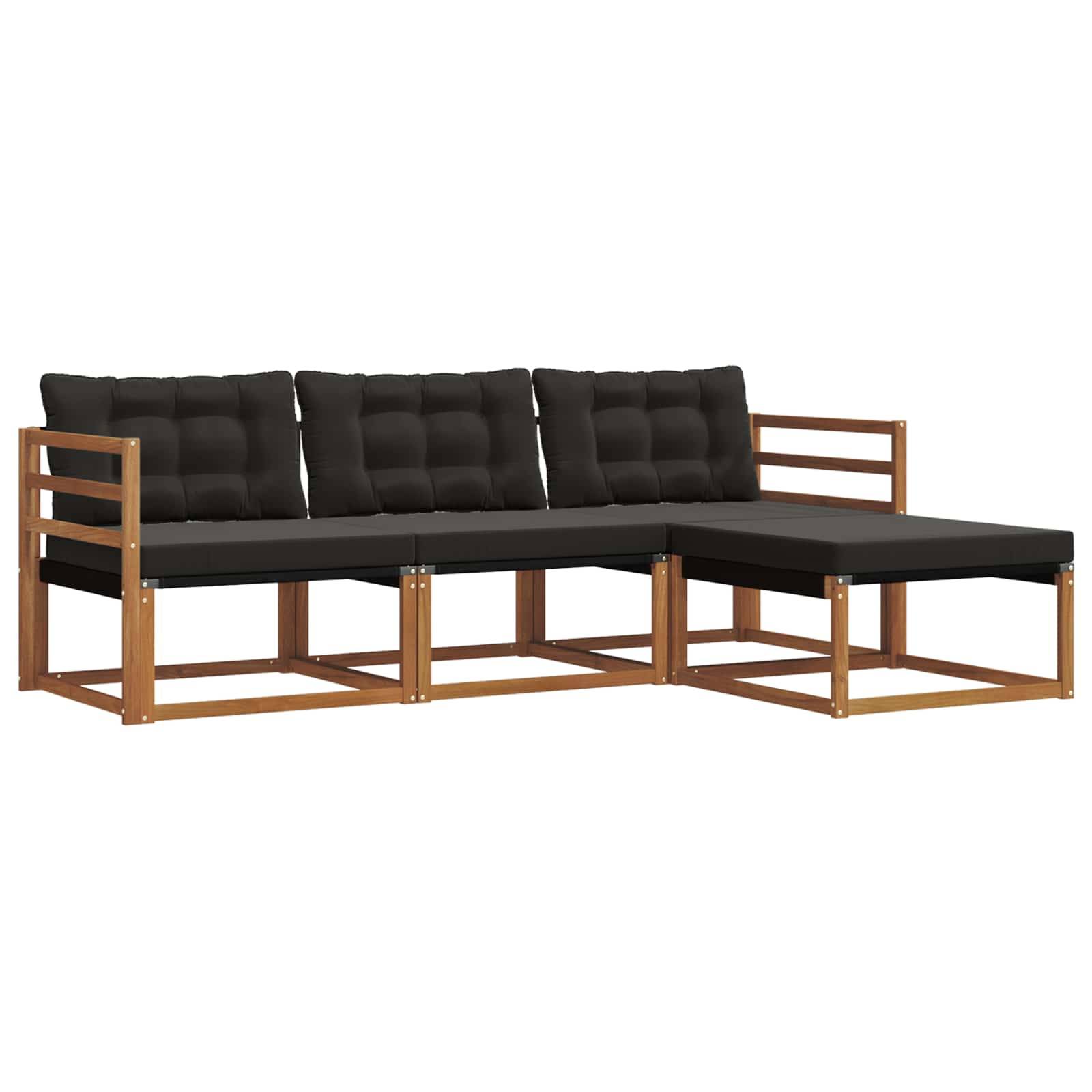 vidaXL Outdoor-Sofagarnitur mit Kissen 4 pcs Natürlich und Schwarz