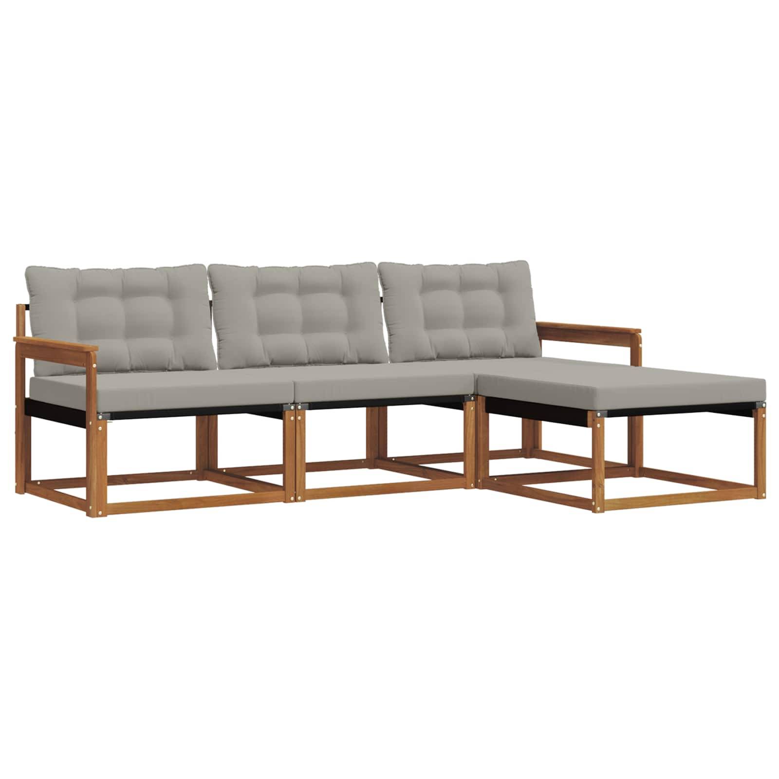 vidaXL Outdoor-Sofagarnitur mit Kissen 4 pcs Natürlich und Hellgrau