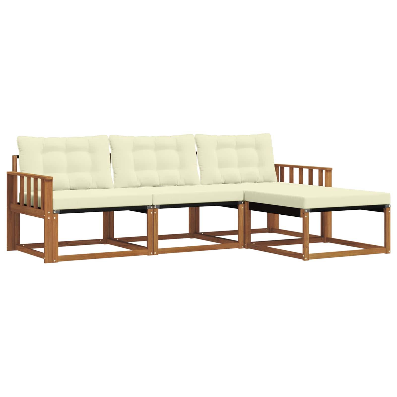 vidaXL Outdoor-Sofagarnitur mit Kissen 4 pcs Natur und Creme