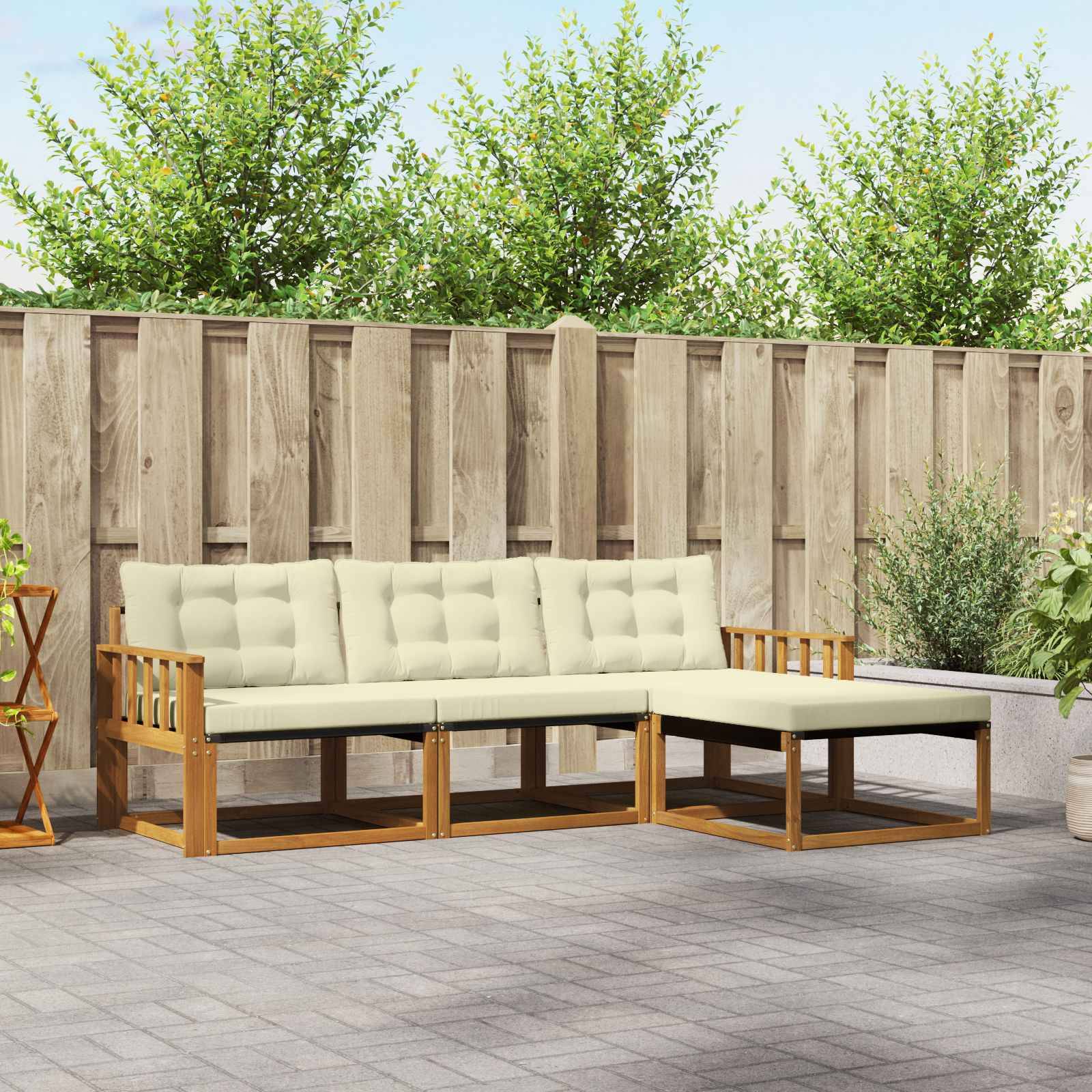 vidaXL Outdoor-Sofagarnitur mit Kissen 4 pcs Natur und Creme