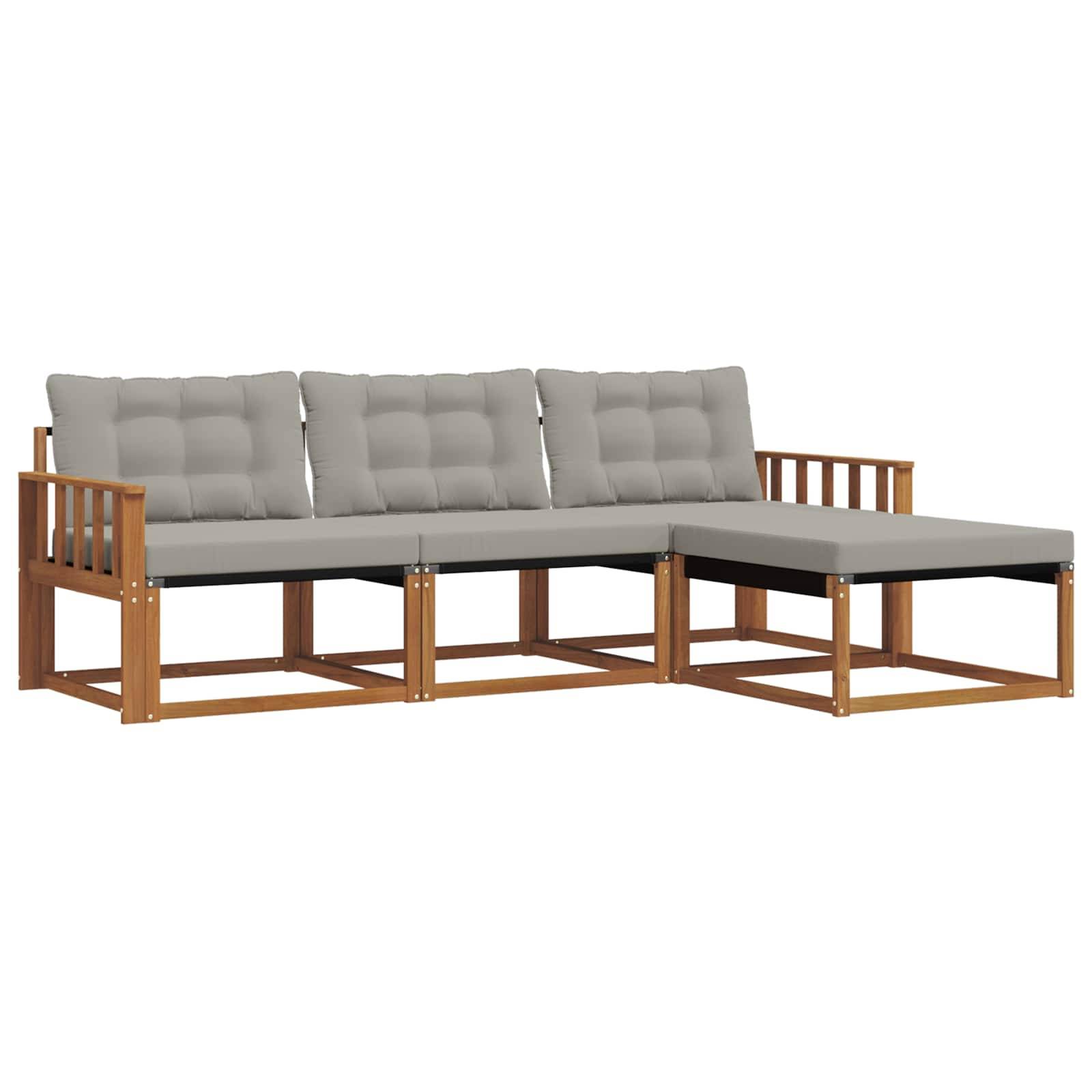 vidaXL Outdoor-Sofagarnitur mit Kissen 4 pcs Natürlich und Hellgrau