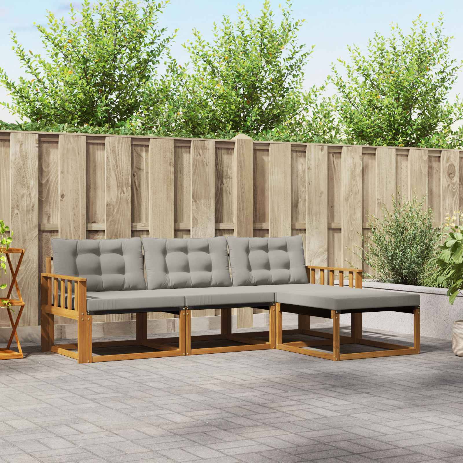 vidaXL Outdoor-Sofagarnitur mit Kissen 4 pcs Natürlich und Hellgrau