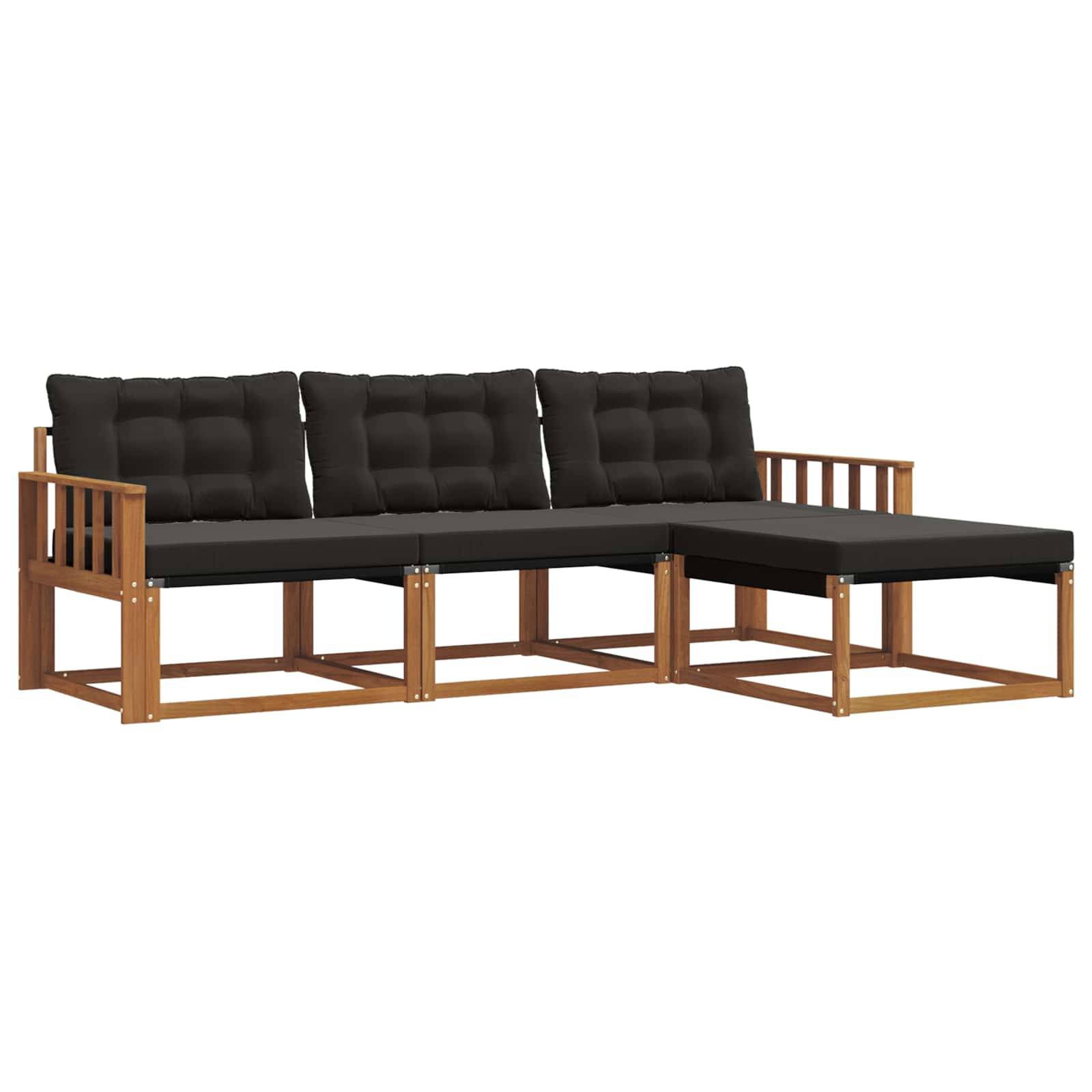 vidaXL Outdoor-Sofagarnitur mit Kissen 4 pcs Natürlich und Schwarz
