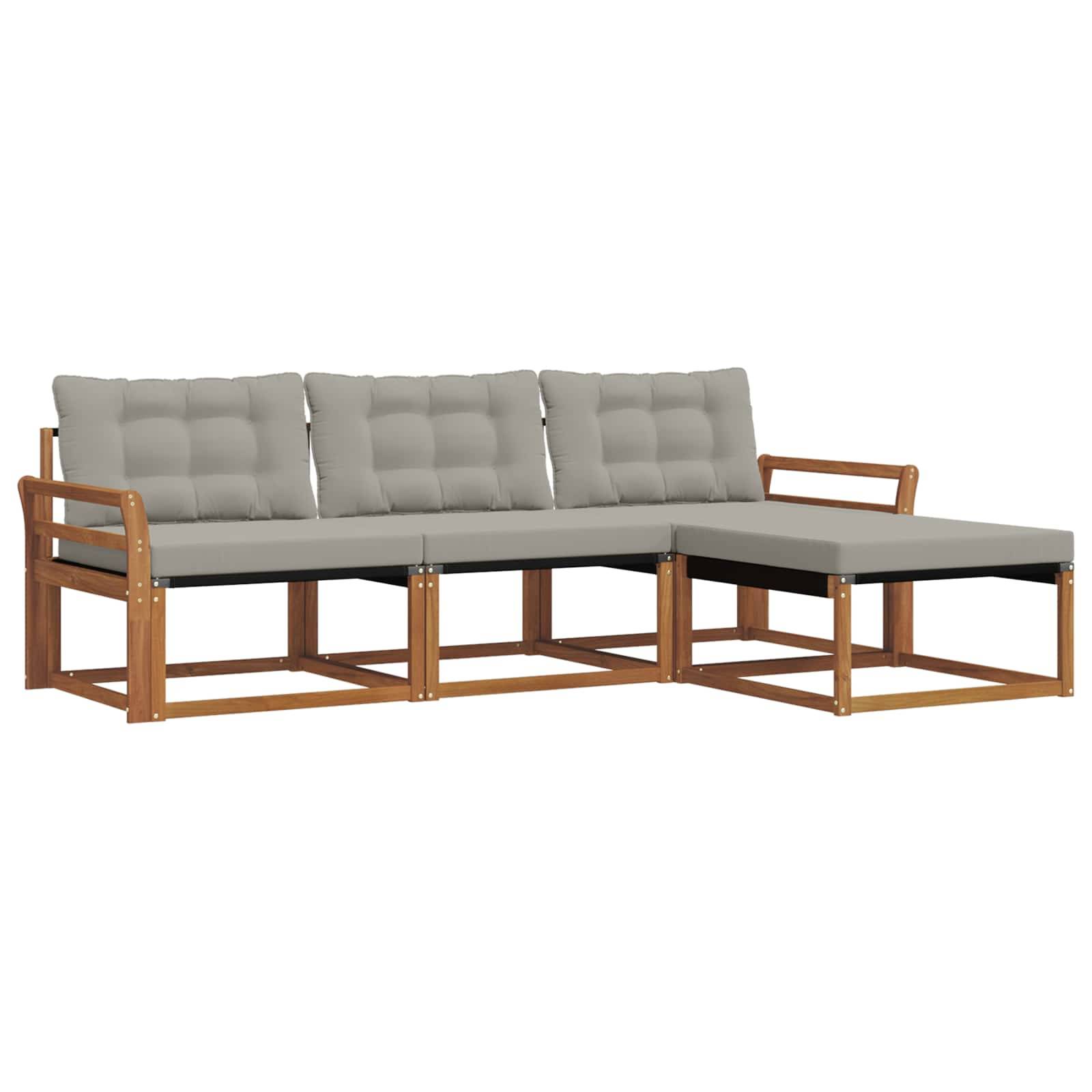 vidaXL Outdoor-Sofagarnitur mit Kissen 4 pcs Natürlich und Hellgrau
