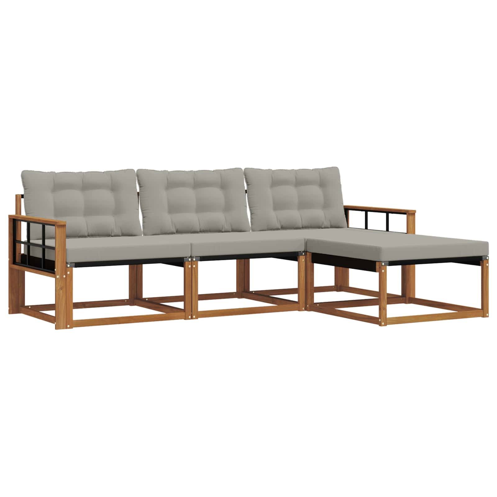vidaXL Outdoor-Sofagarnitur mit Kissen 4 pcs Natürlich und Hellgrau