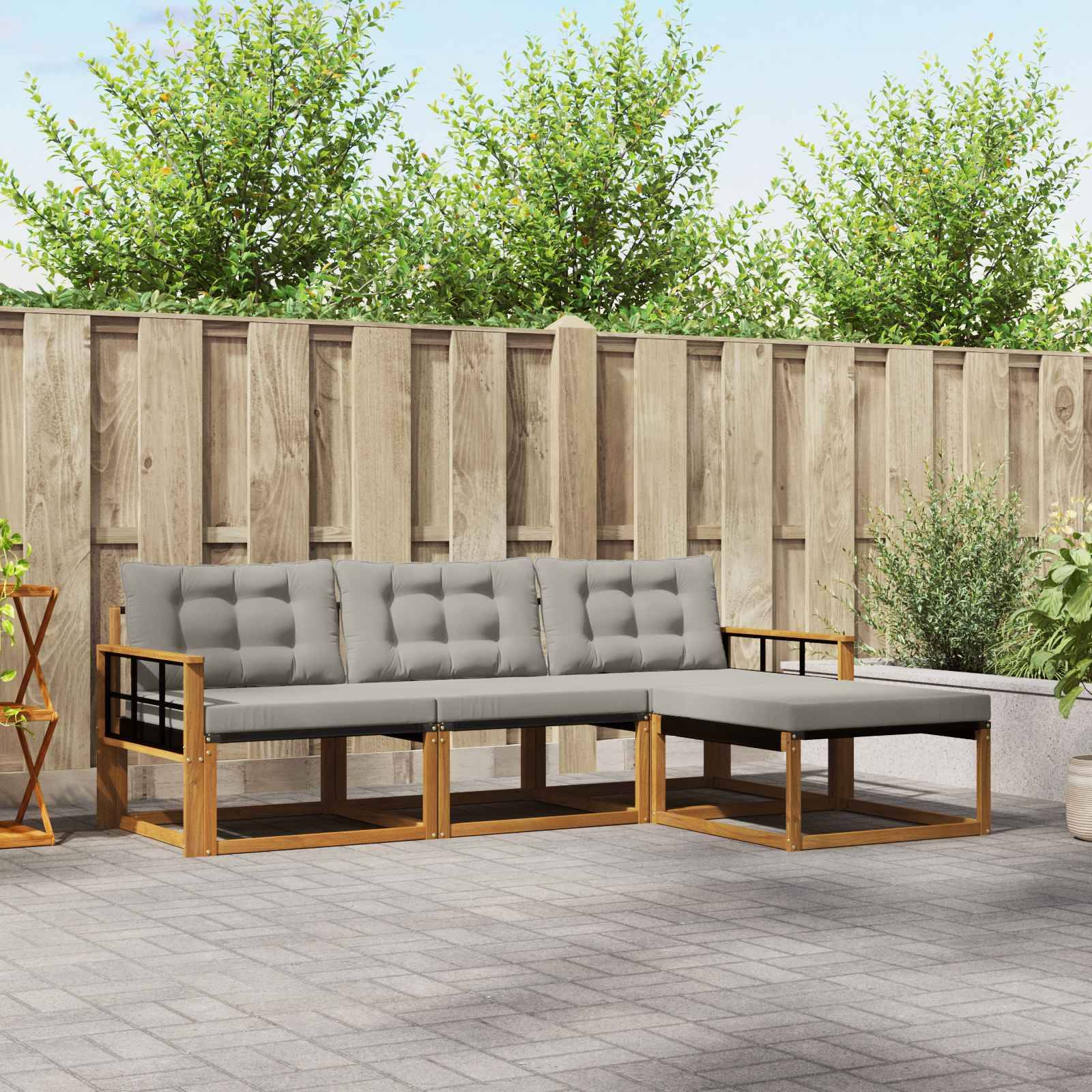vidaXL Outdoor-Sofagarnitur mit Kissen 4 pcs Natürlich und Hellgrau
