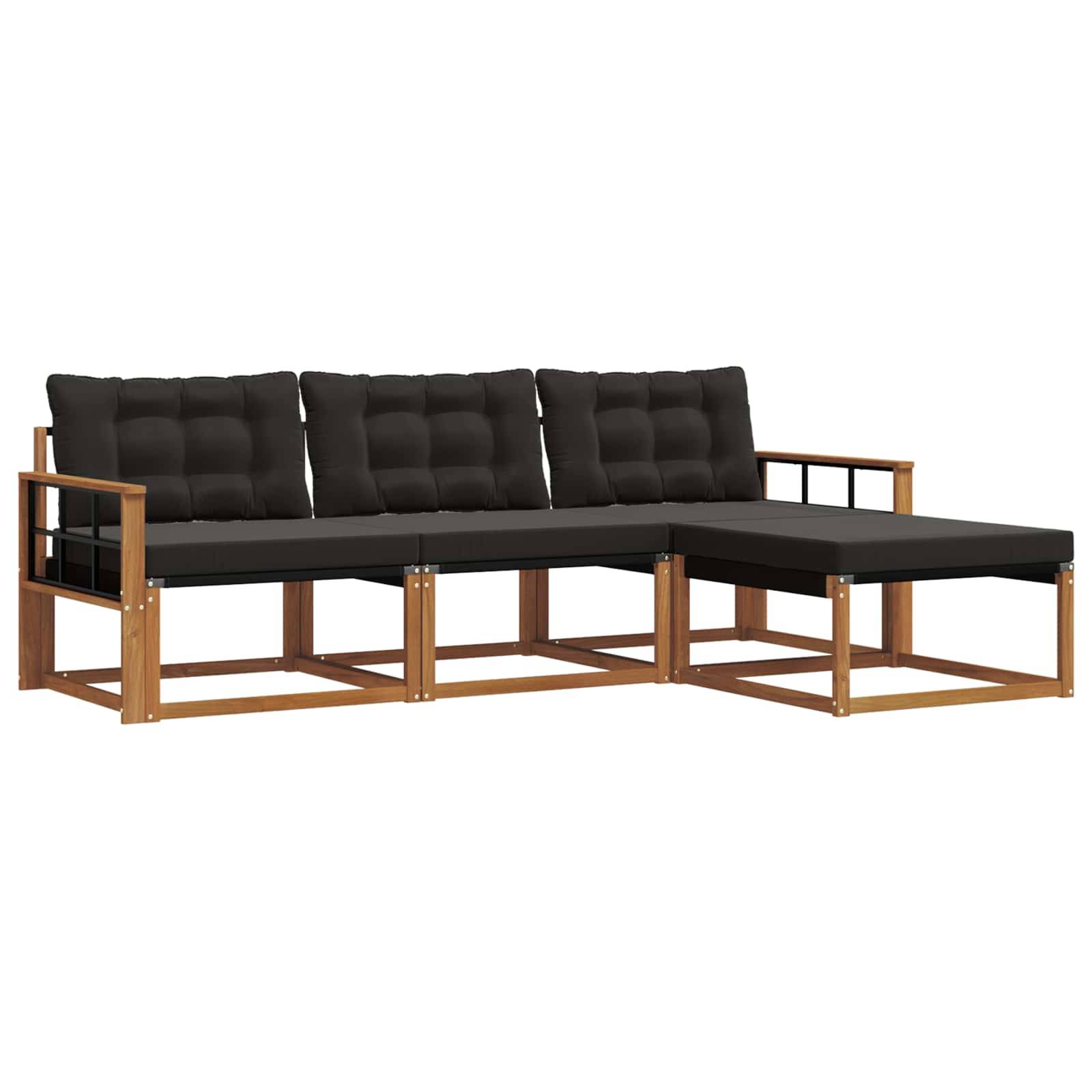 vidaXL Outdoor-Sofagarnitur mit Kissen 4 pcs Natürlich und Schwarz
