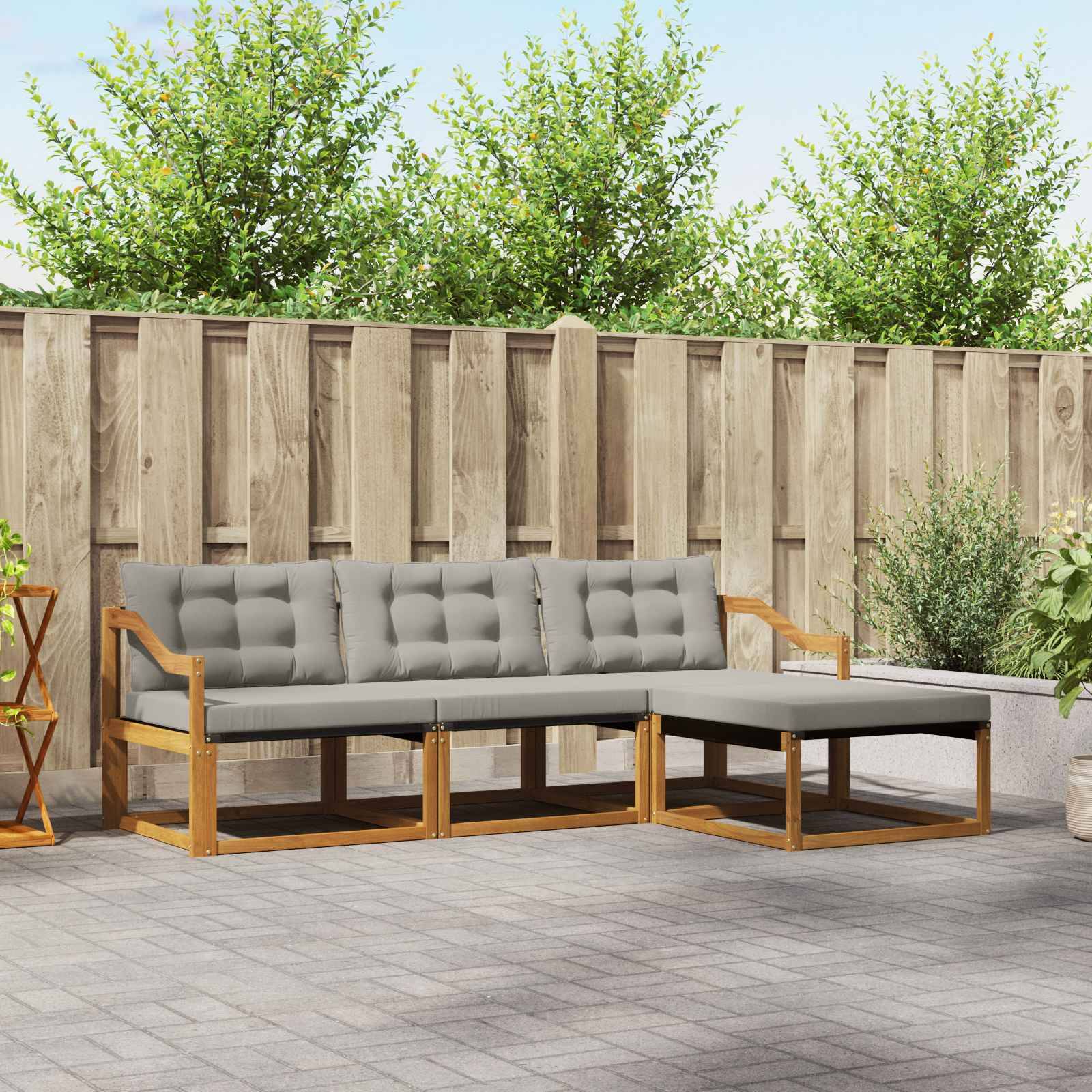 vidaXL Outdoor-Sofagarnitur mit Kissen 4 pcs Natürlich und Hellgrau