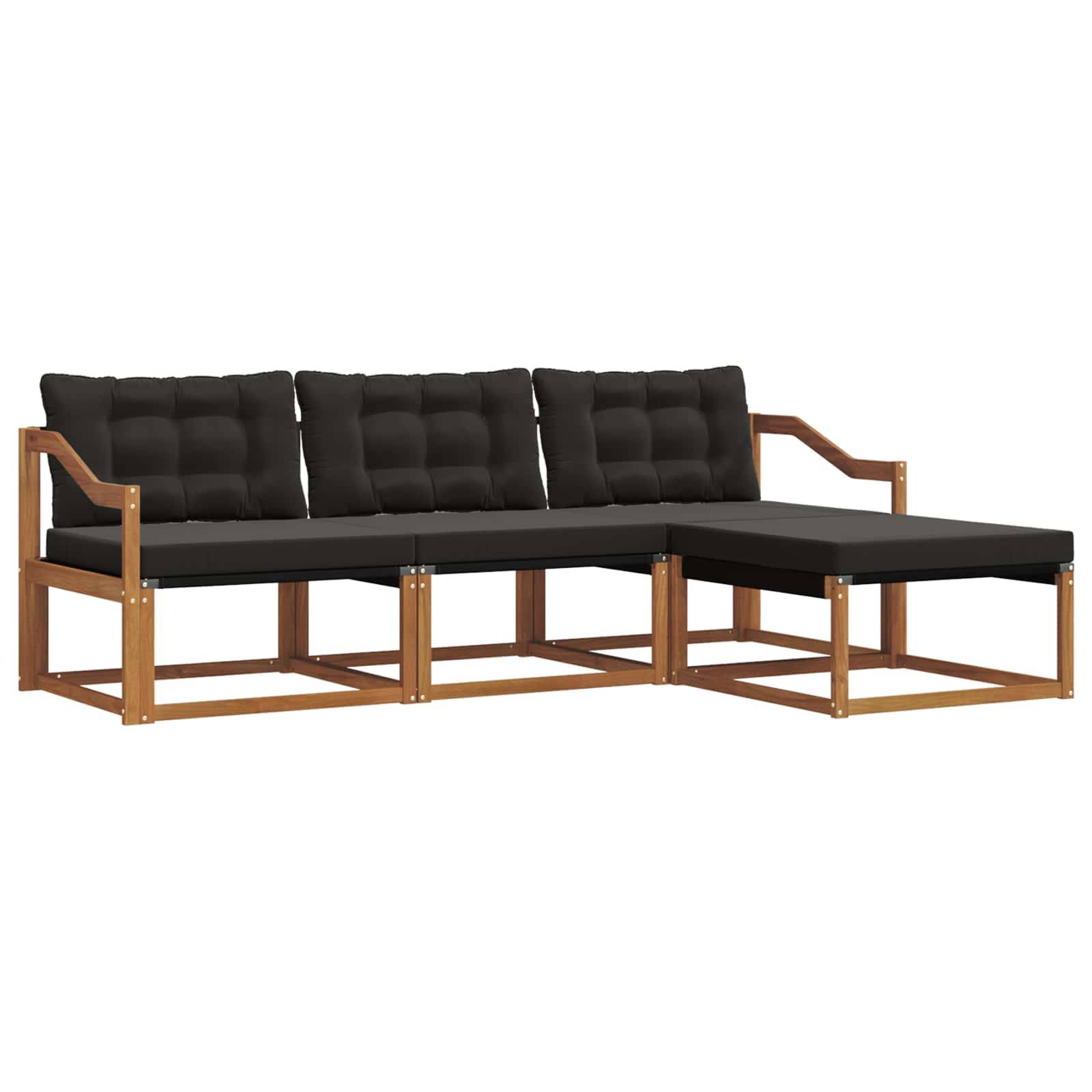 vidaXL Outdoor-Sofagarnitur mit Kissen 4 pcs Natürlich und Schwarz