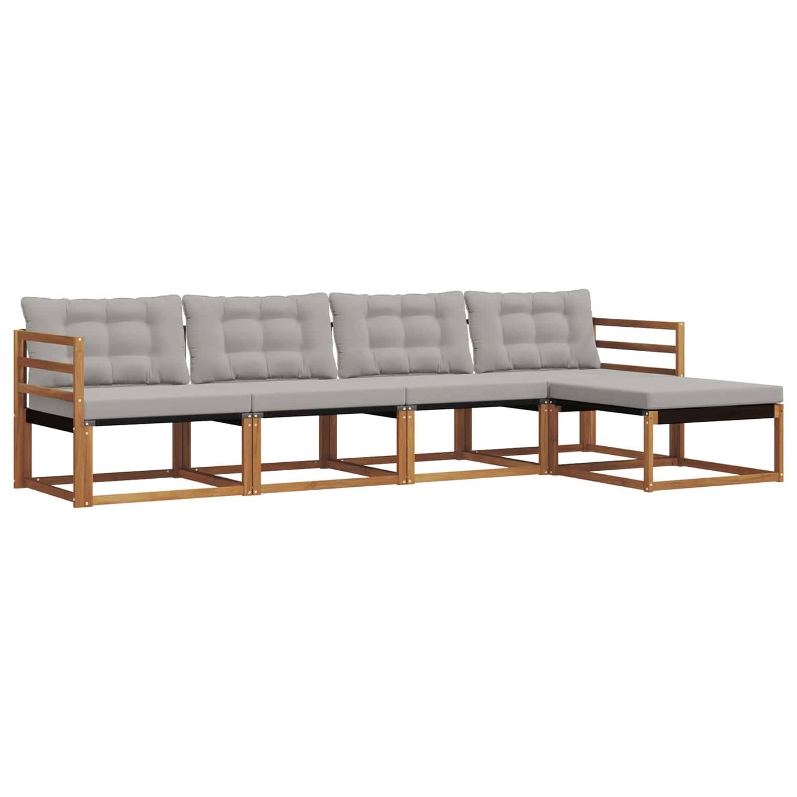 vidaXL Outdoor-Sofagarnitur mit Kissen 5 pcs Natürlich und Hellgrau