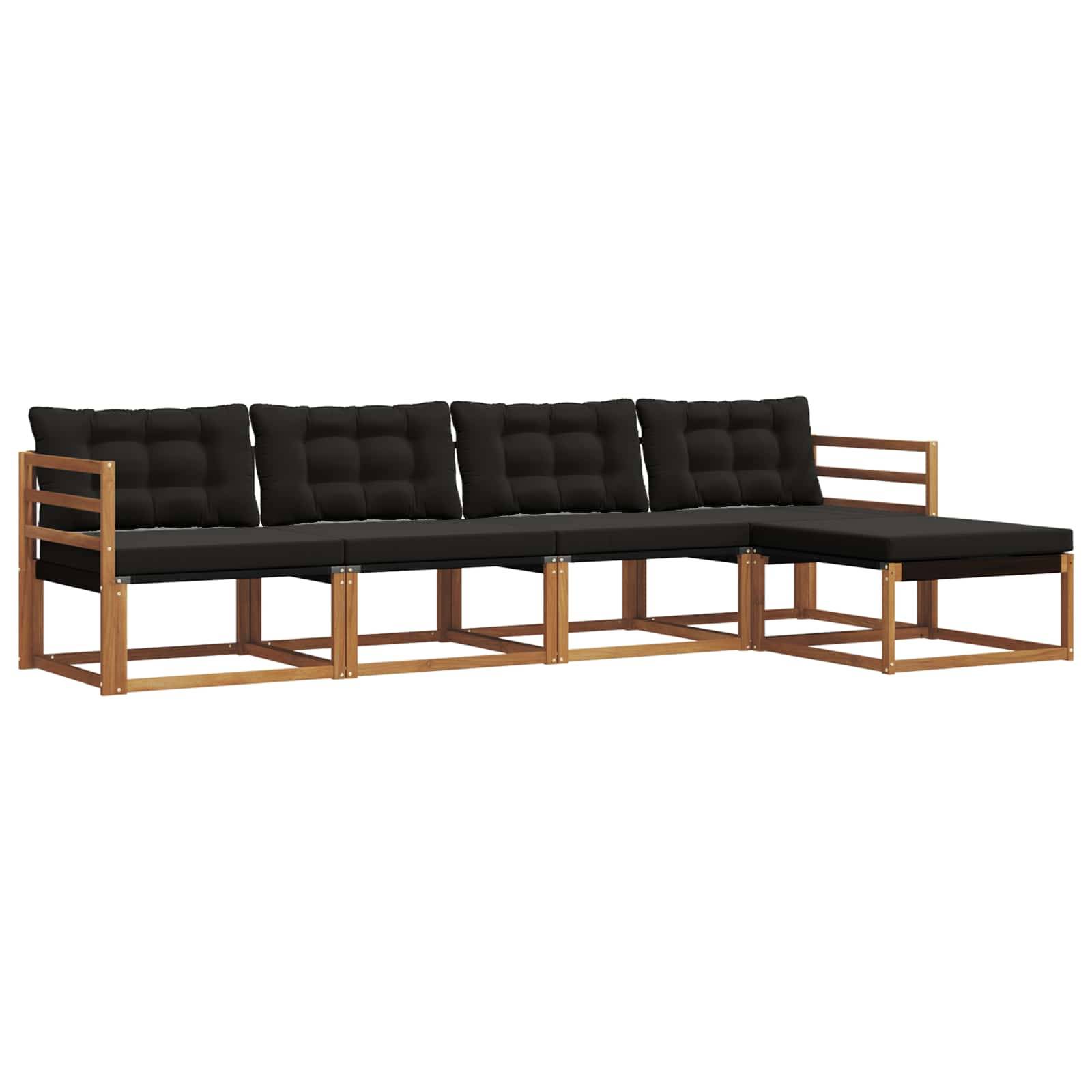 vidaXL Outdoor-Sofagarnitur mit Kissen 5 pcs Natürlich und Schwarz