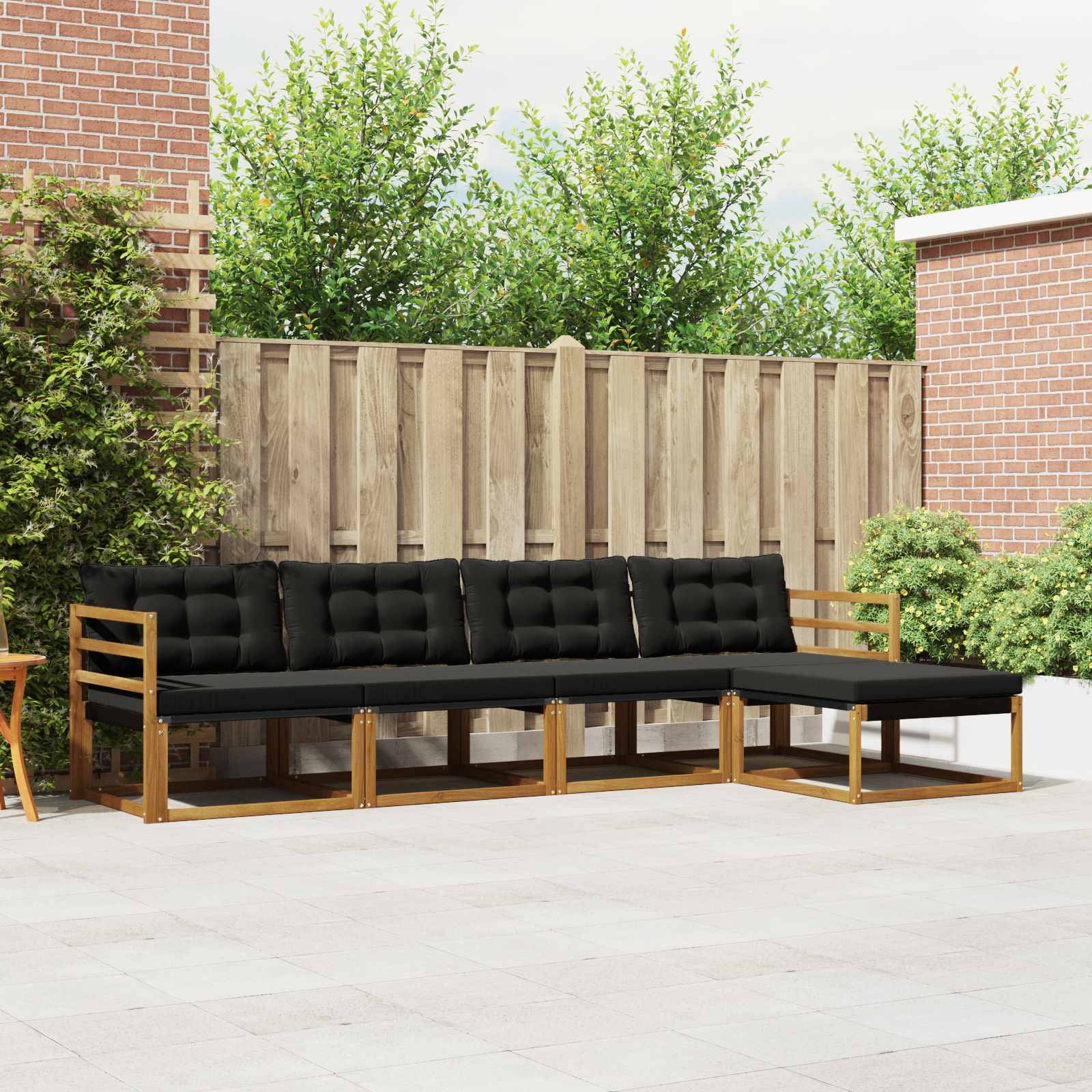 vidaXL Outdoor-Sofagarnitur mit Kissen 5 pcs Natürlich und Schwarz