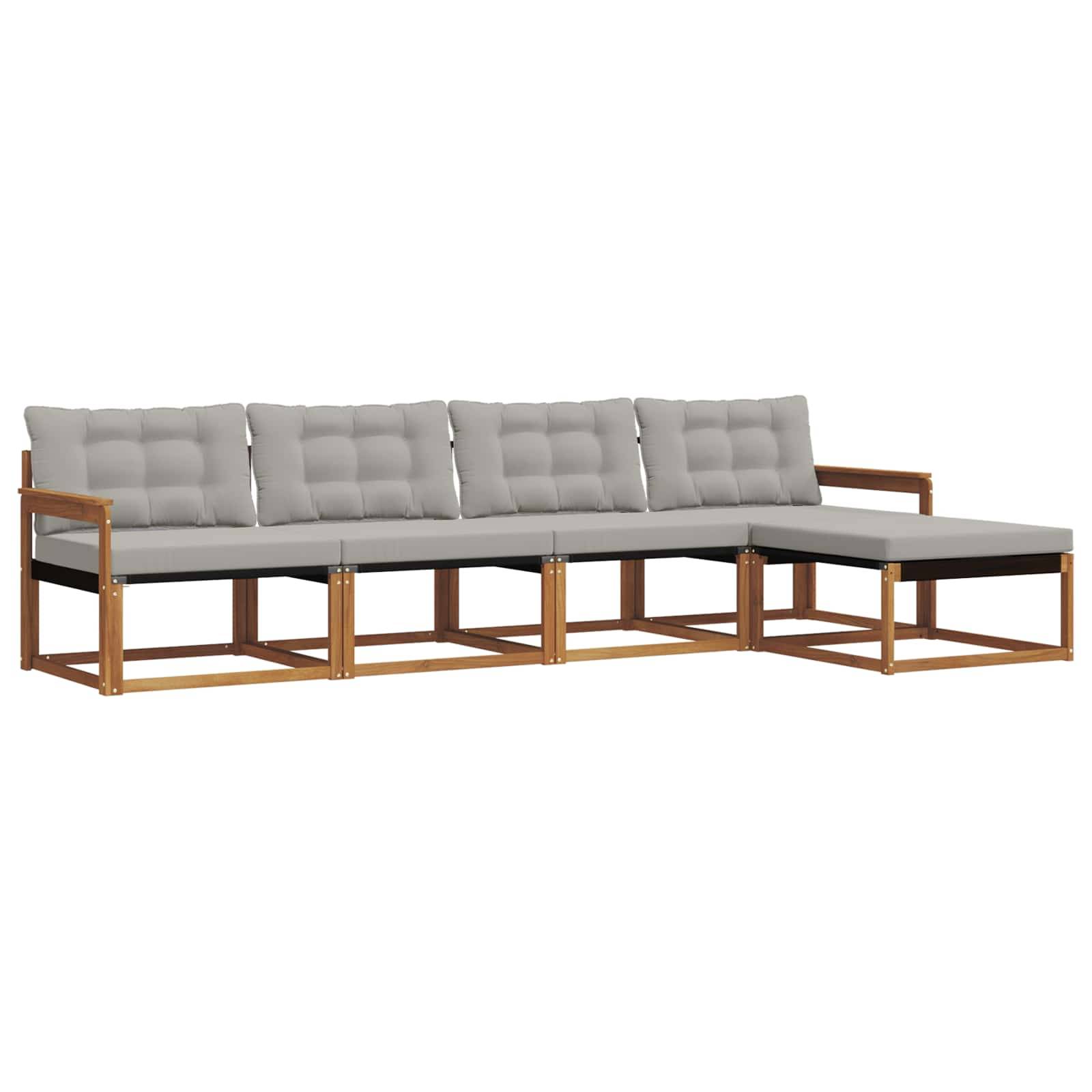 vidaXL Outdoor-Sofagarnitur mit Kissen 5 pcs Natürlich und Hellgrau