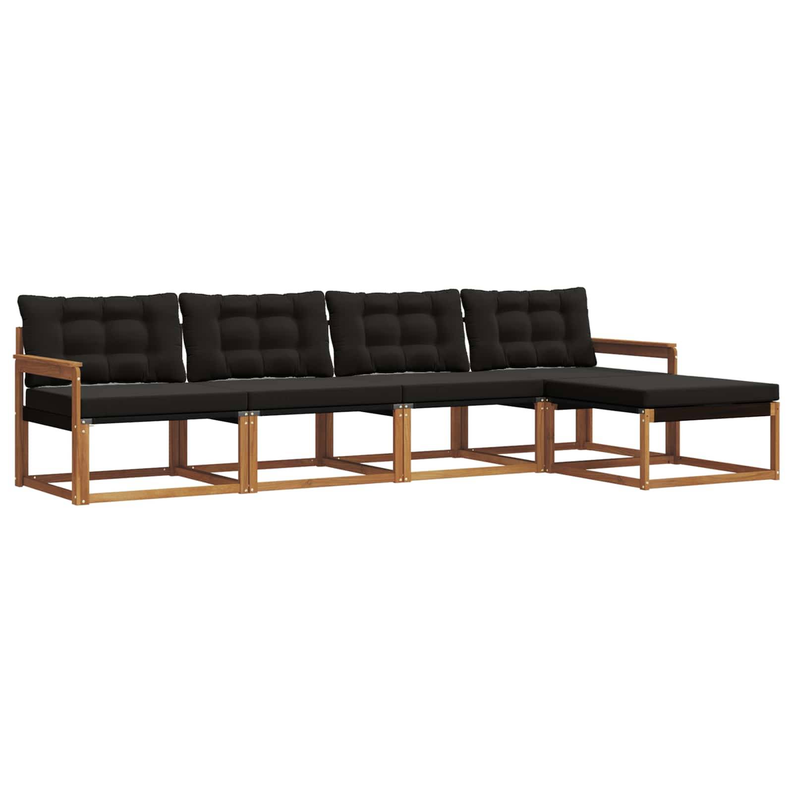 vidaXL Outdoor-Sofagarnitur mit Kissen 5 pcs Natürlich und Schwarz