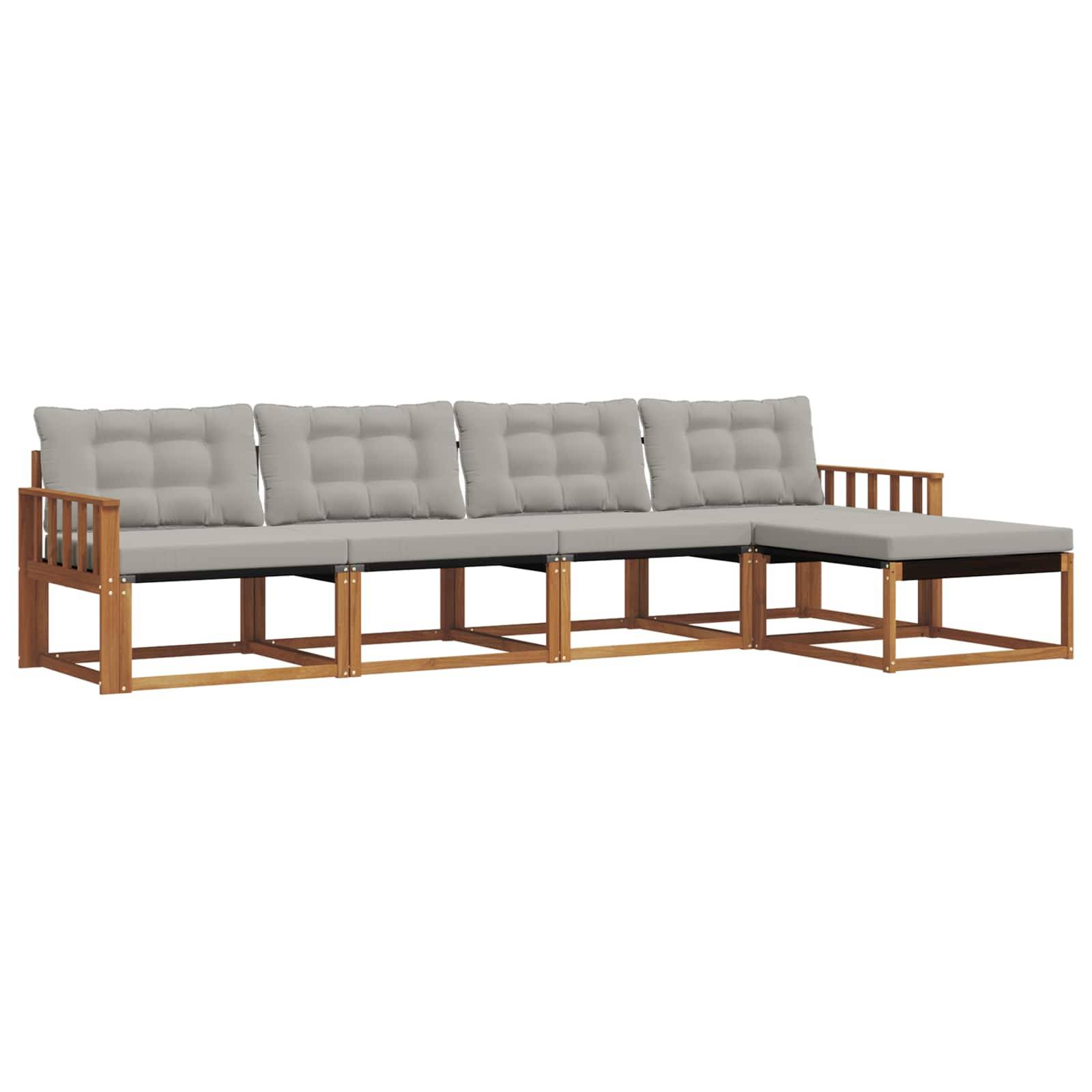 vidaXL Outdoor-Sofagarnitur mit Kissen 5 pcs Natürlich und Hellgrau