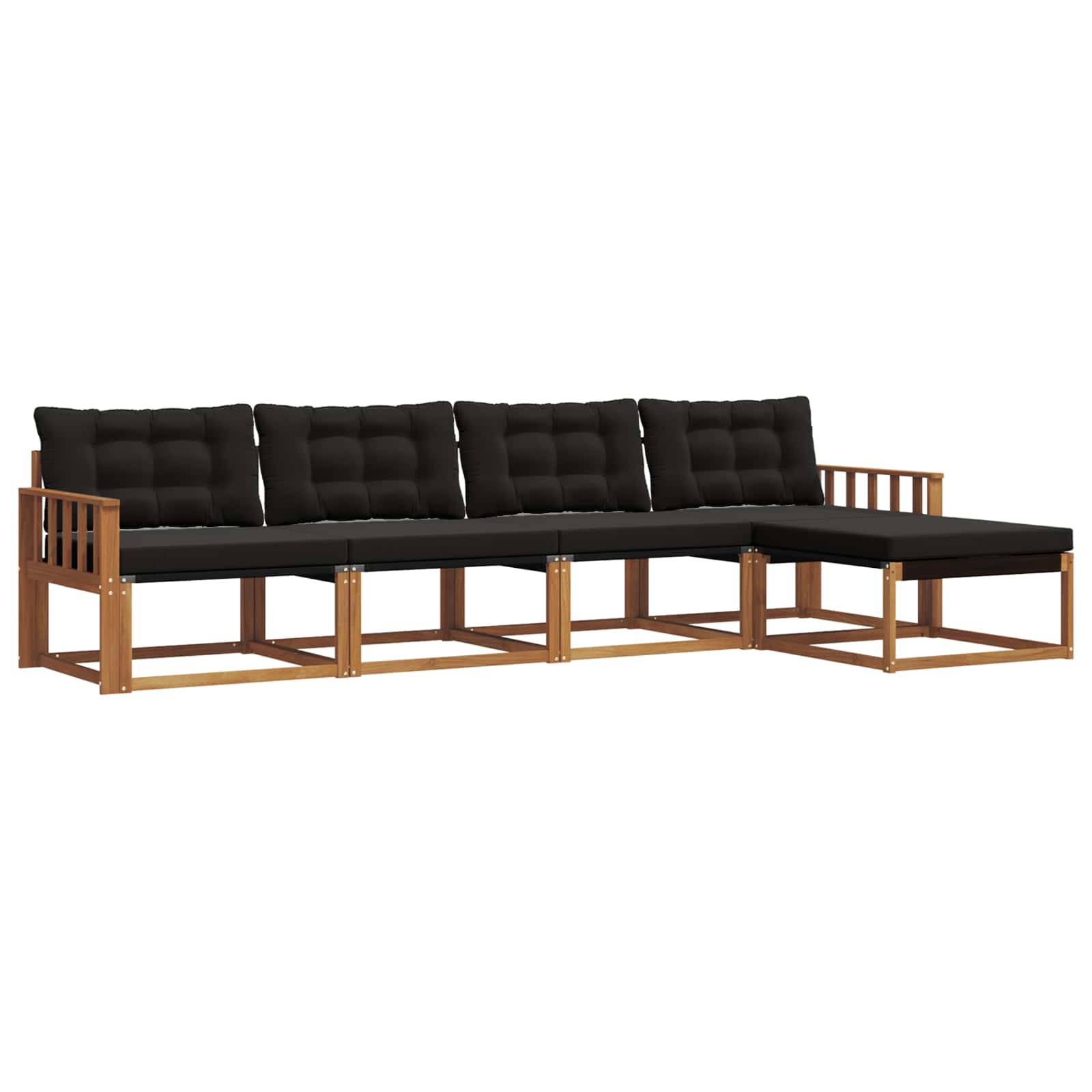 vidaXL Outdoor-Sofagarnitur mit Kissen 5 pcs Natürlich und Schwarz