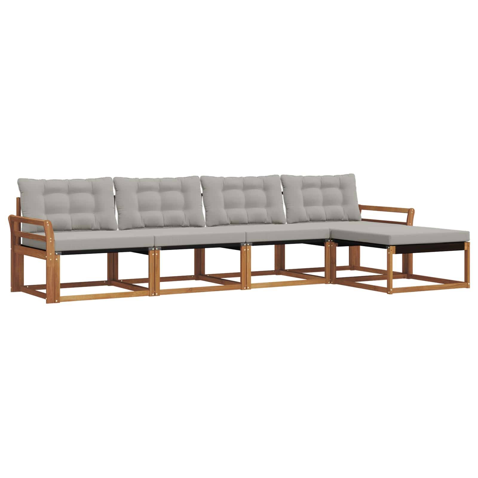 vidaXL Outdoor-Sofagarnitur mit Kissen 5 pcs Natürlich und Hellgrau