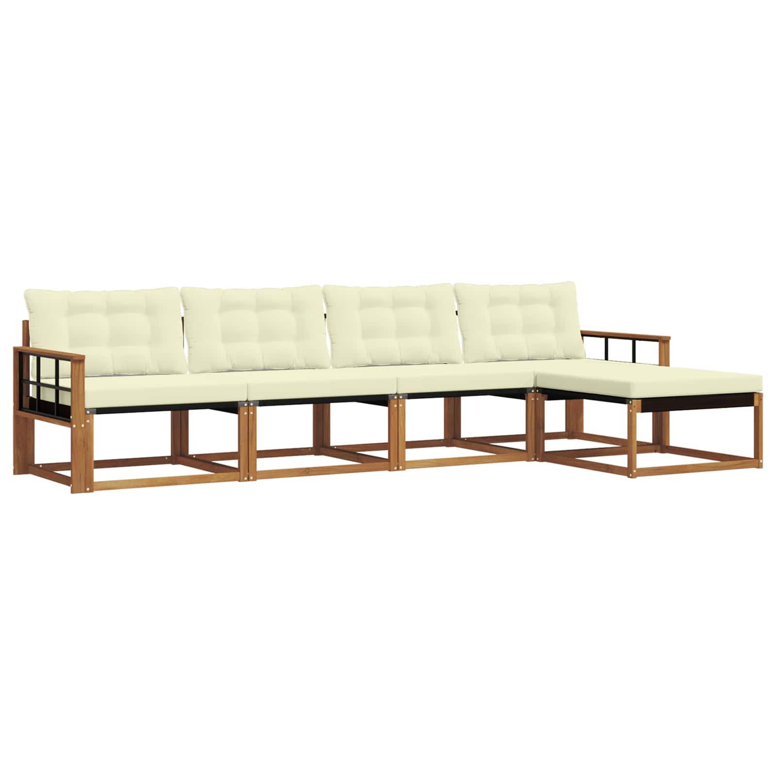 vidaXL Outdoor-Sofagarnitur mit Kissen 5 pcs Natur und Creme