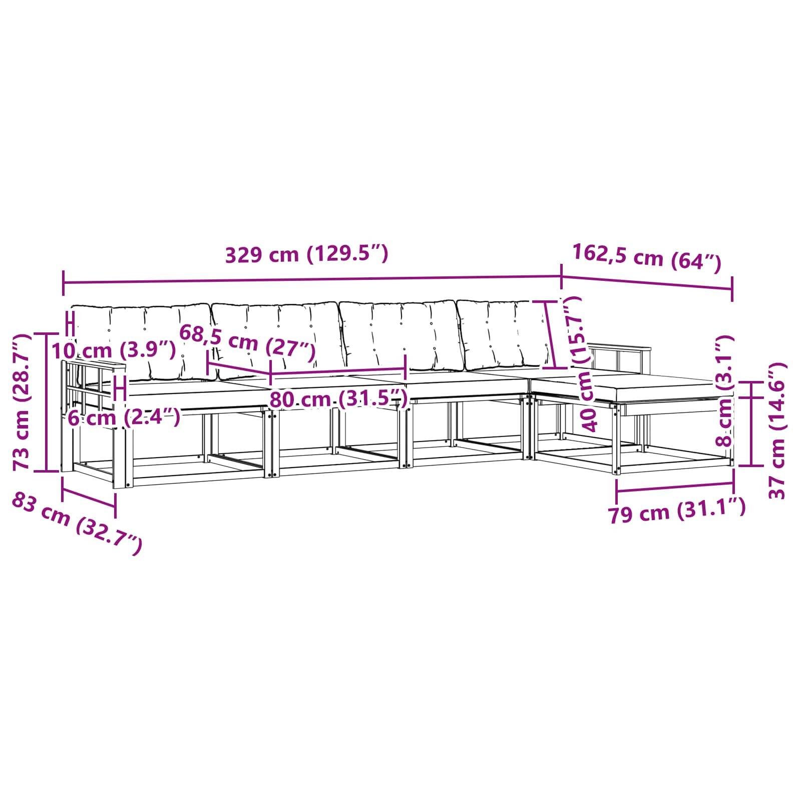 vidaXL Outdoor-Sofagarnitur mit Kissen 5 pcs Natürlich und Hellgrau
