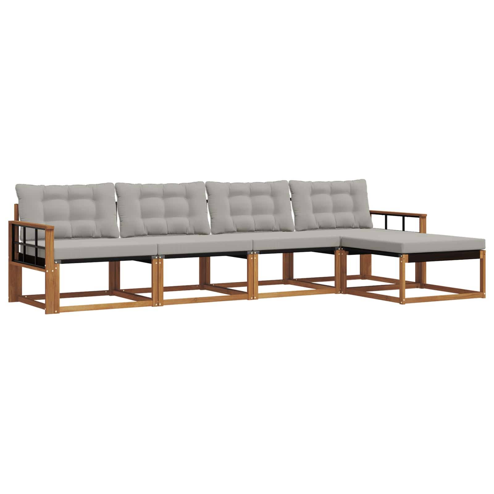 vidaXL Outdoor-Sofagarnitur mit Kissen 5 pcs Natürlich und Hellgrau