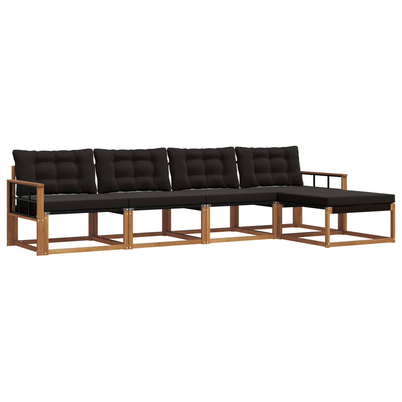 vidaXL Outdoor-Sofagarnitur mit Kissen 5 pcs Natürlich und Schwarz