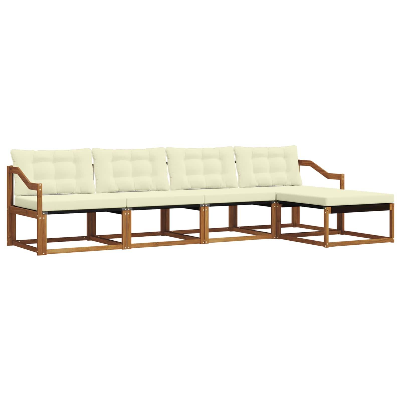 vidaXL Outdoor-Sofagarnitur mit Kissen 5 pcs Natur und Creme