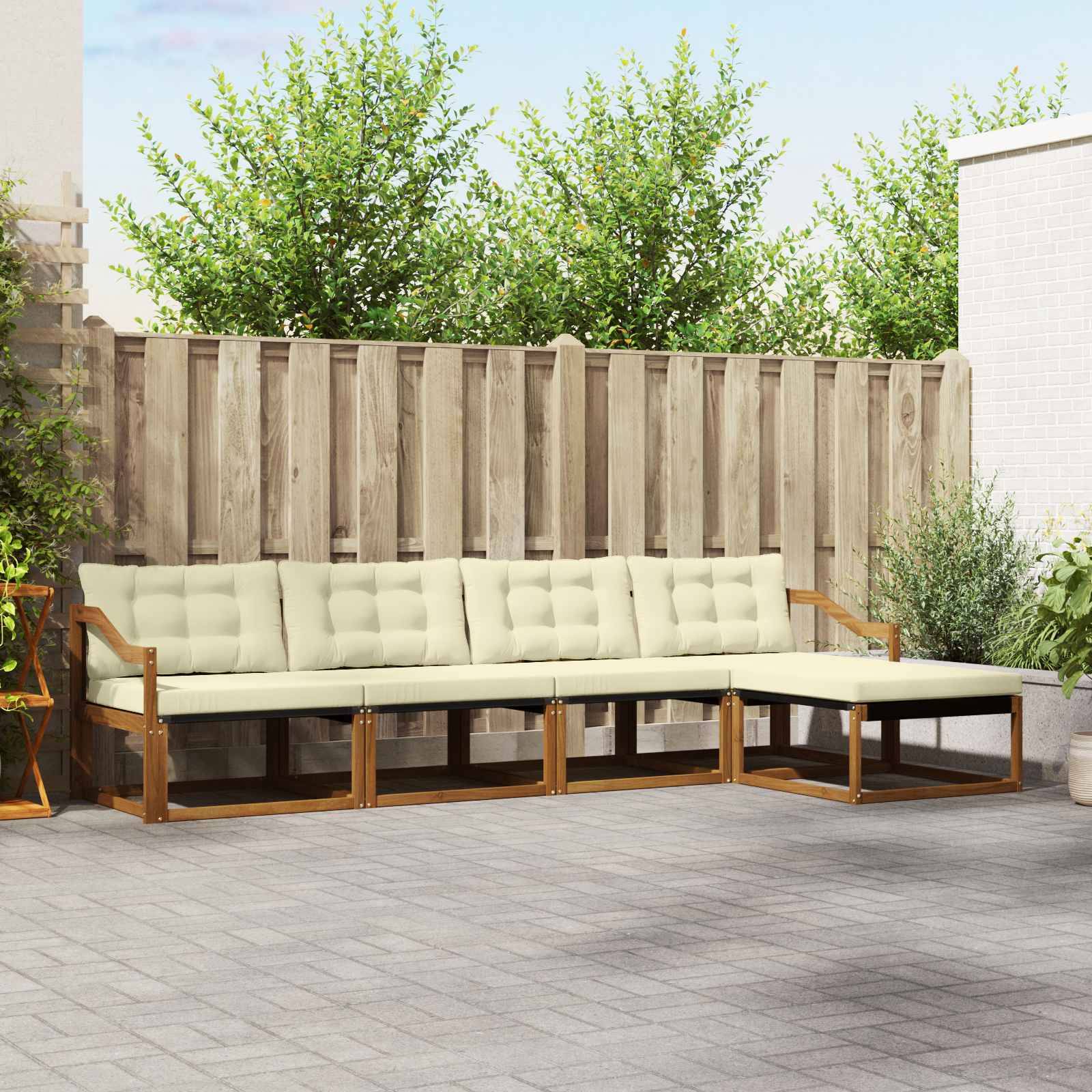 vidaXL Outdoor-Sofagarnitur mit Kissen 5 pcs Natur und Creme