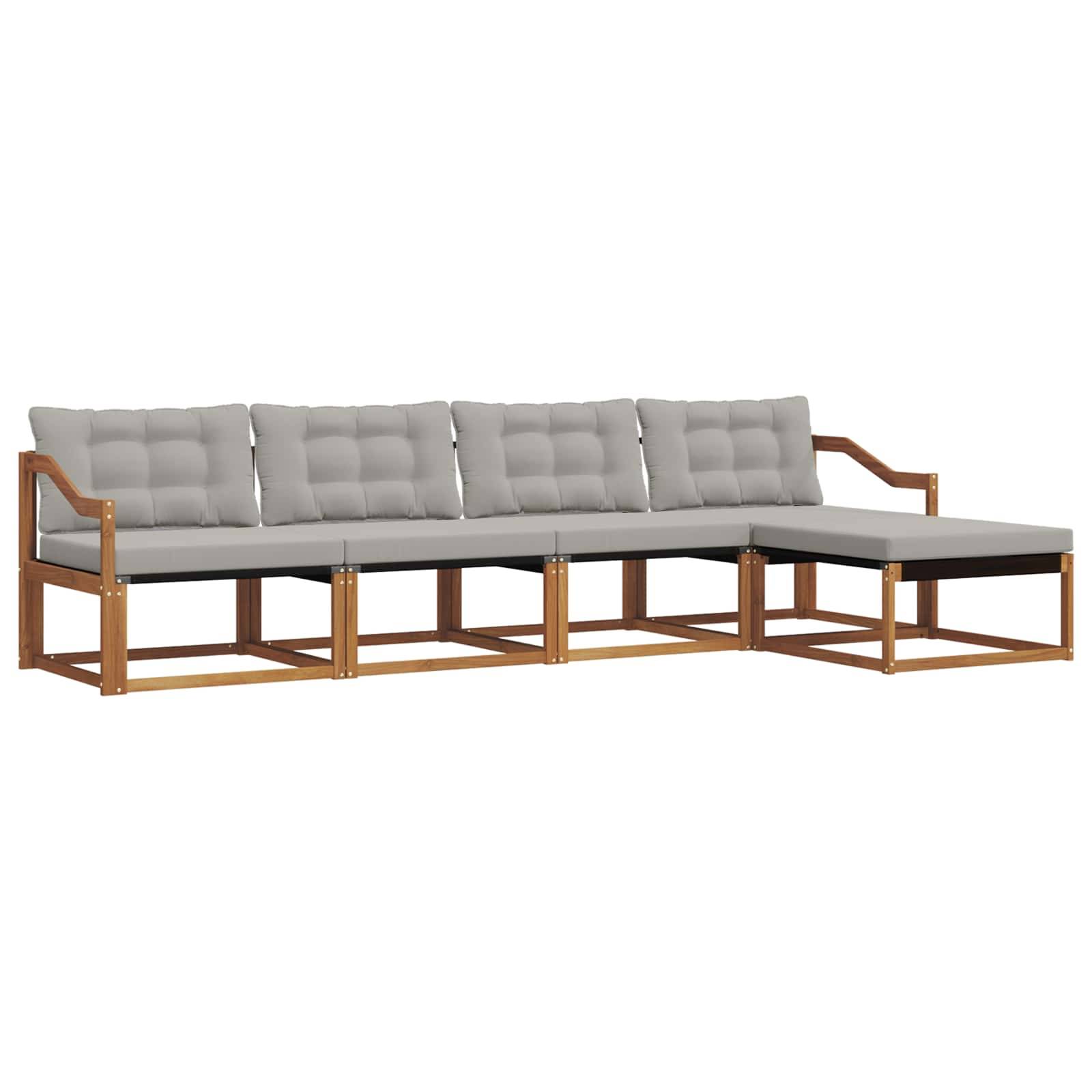 vidaXL Outdoor-Sofagarnitur mit Kissen 5 pcs Natürlich und Hellgrau