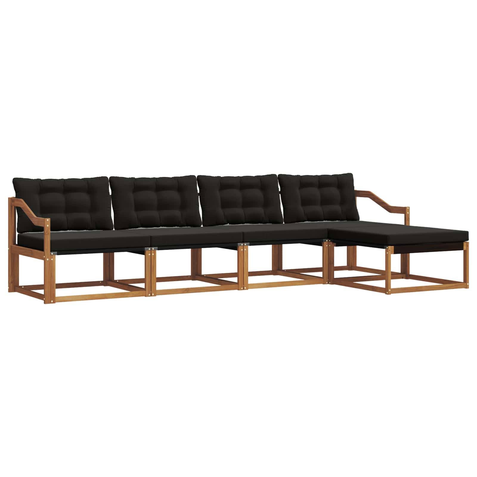 vidaXL Outdoor-Sofagarnitur mit Kissen 5 pcs Natürlich und Schwarz